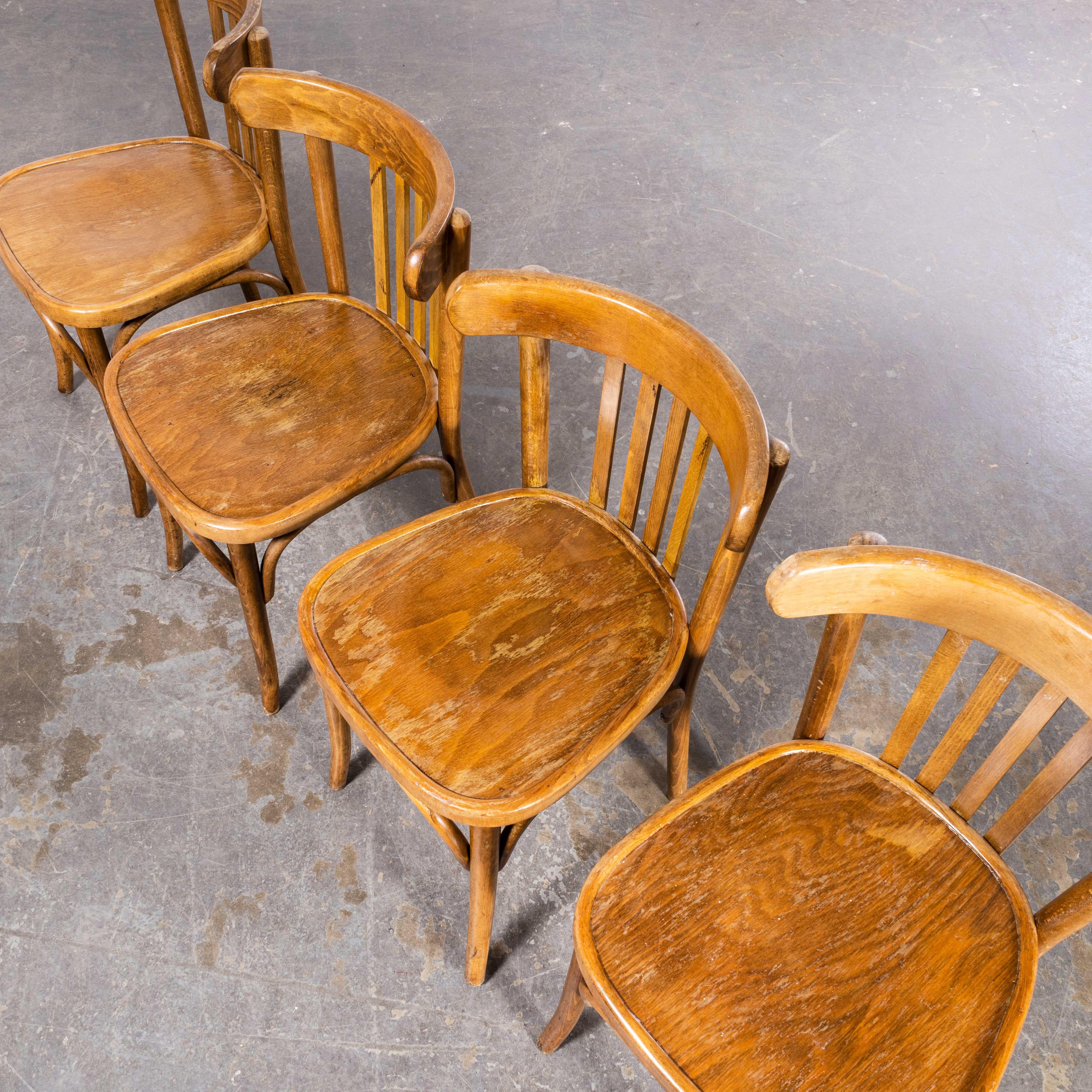 Chaise de salle à manger en hêtre Honey Bentwood des années 50 Luterma - Lot de quatre en vente 2