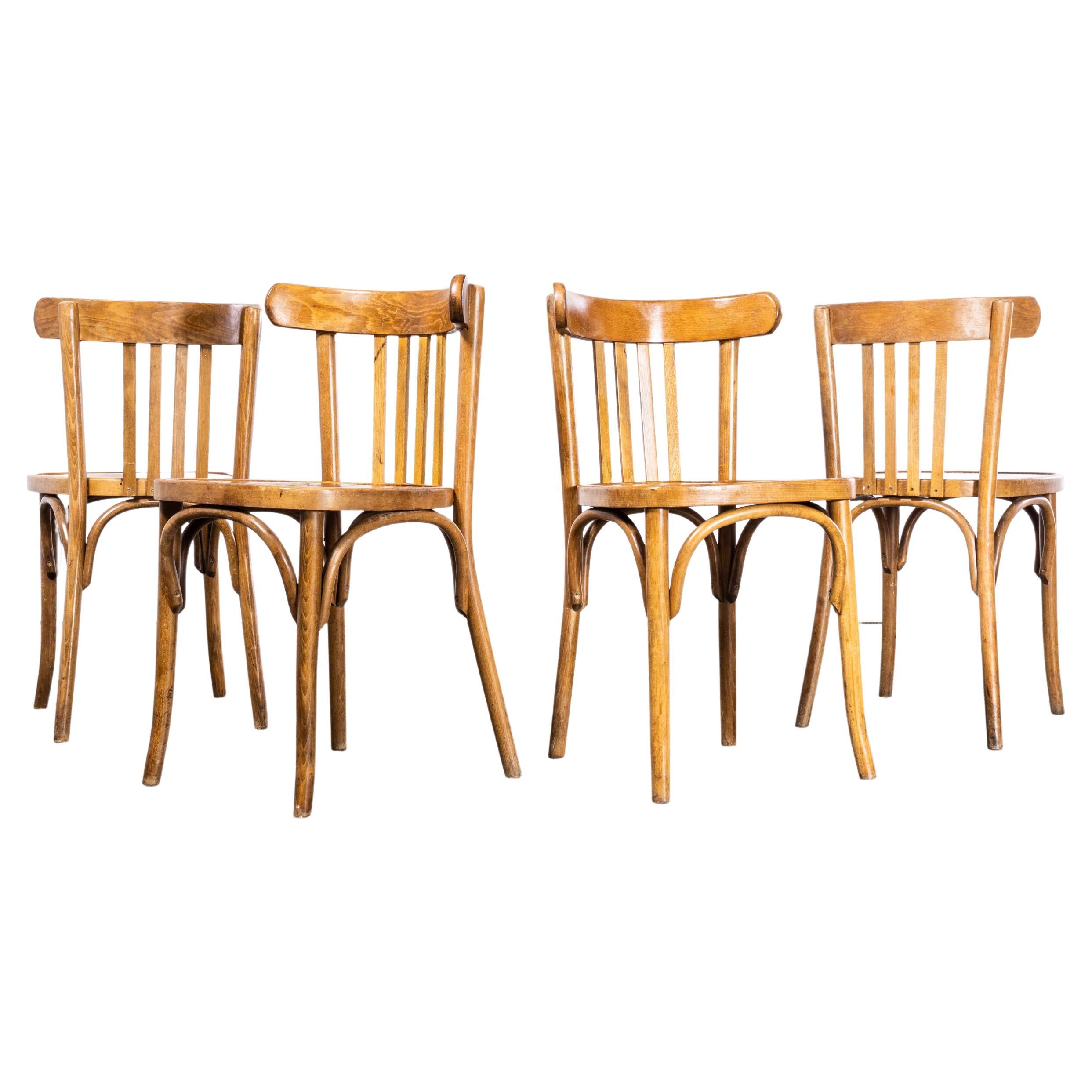 Chaise de salle à manger en hêtre Honey Bentwood des années 50 Luterma - Lot de quatre en vente