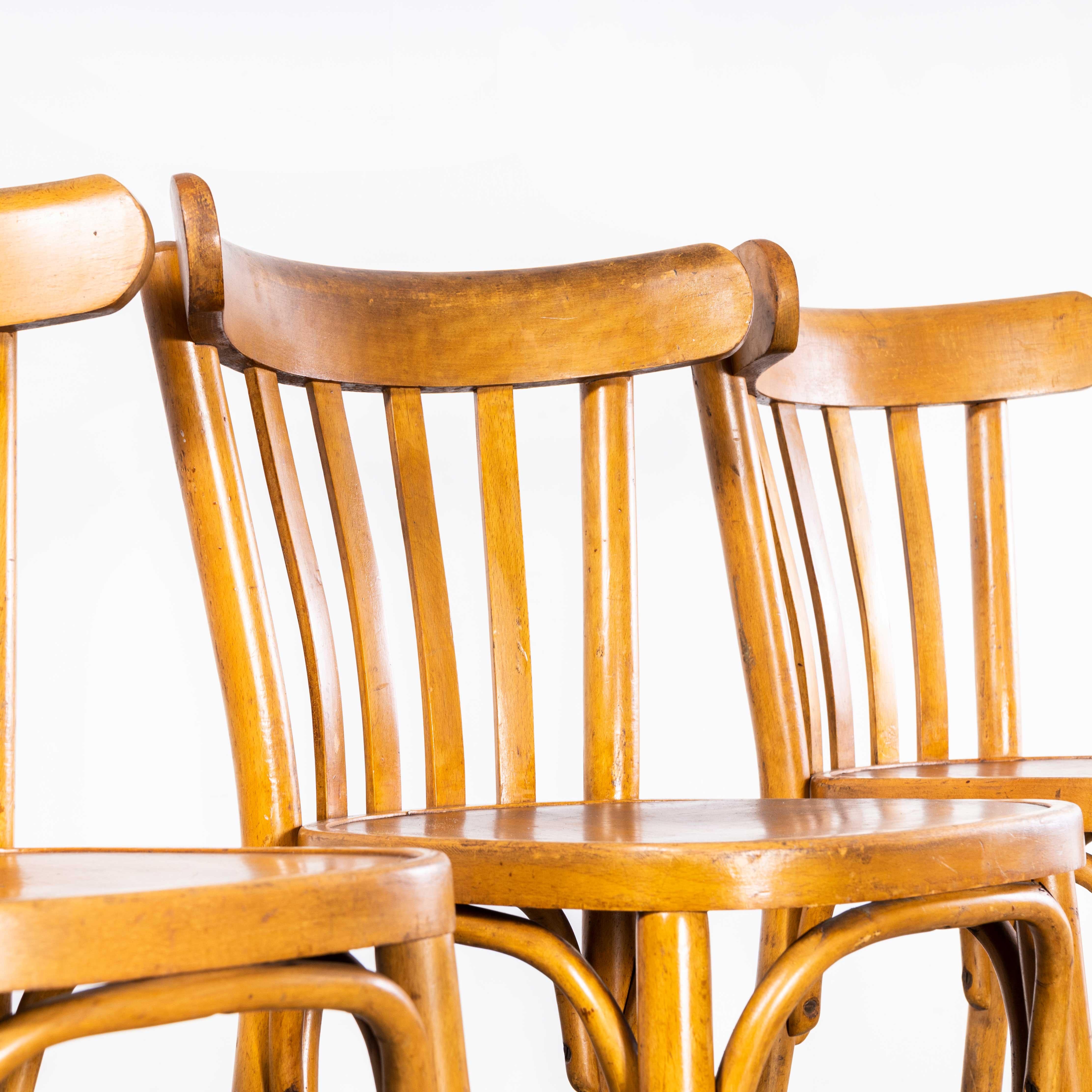 French 1950's Luterma Honey Oak Bentwood Dining Chair - Set Of Four For Sale
