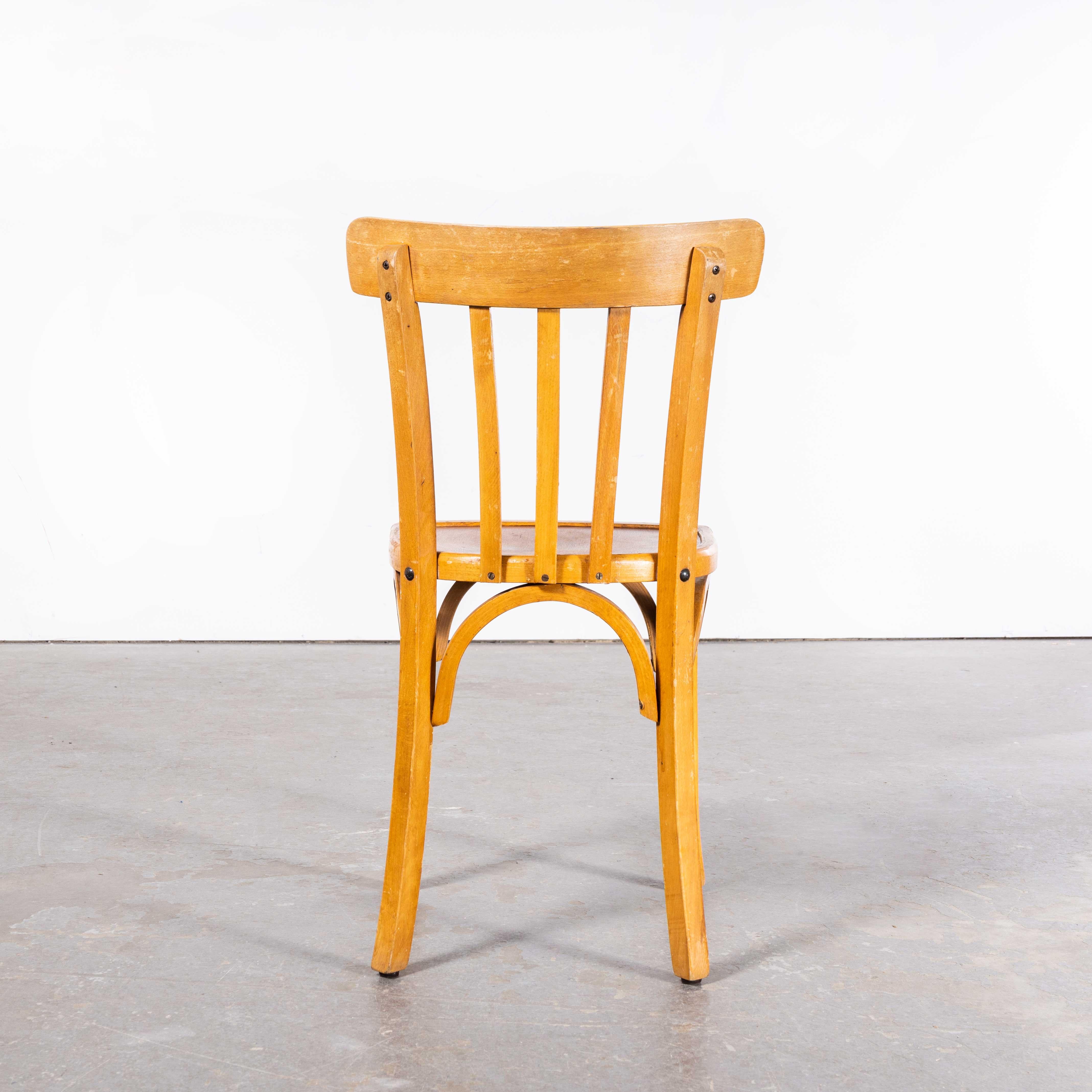 French 1950s Luterma Honey Oak Bentwood Dining Chair - Set of Four For Sale
