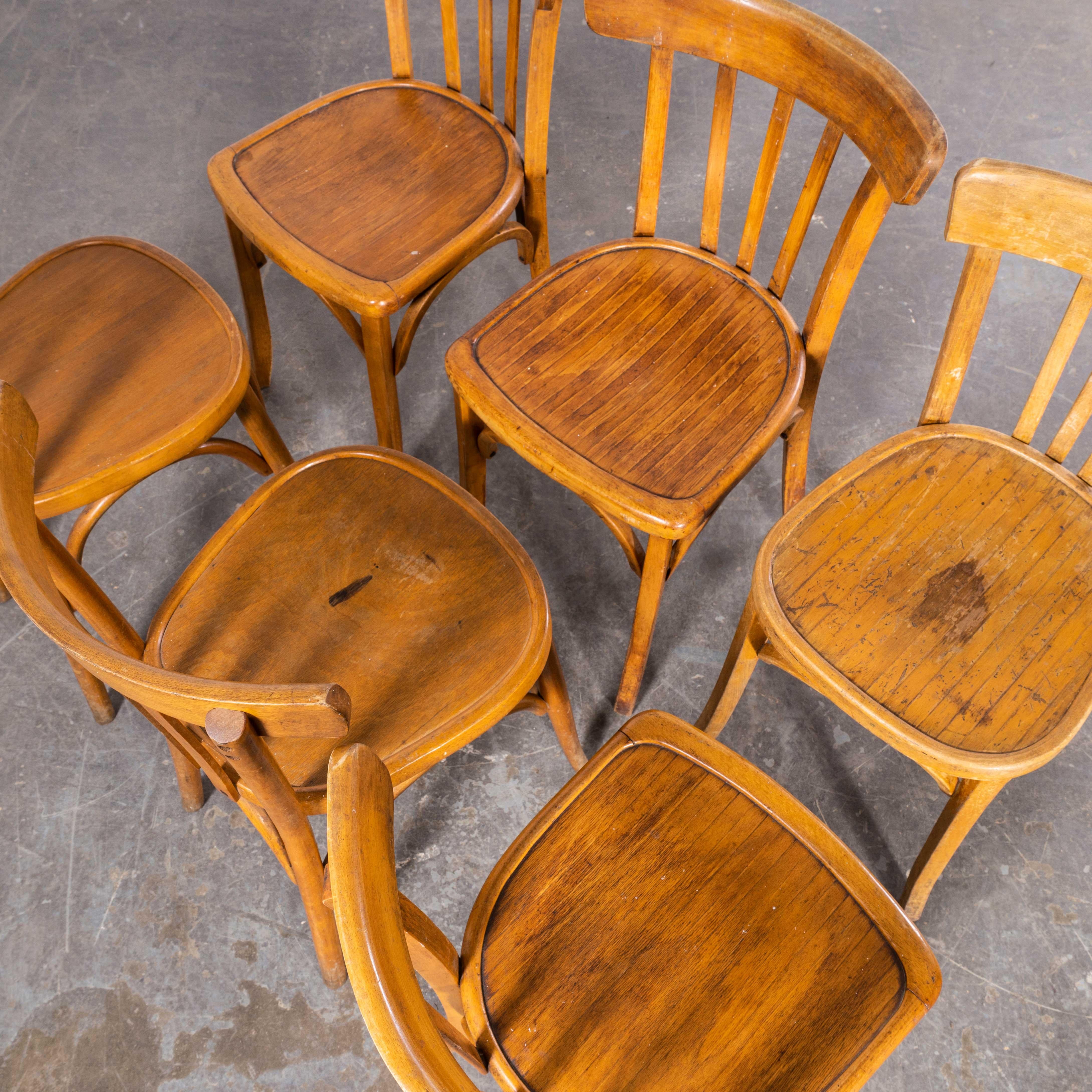Milieu du XXe siècle Chaise de salle à manger en bentwood Luterma Honey Oak des années 50 - Lot de six en vente