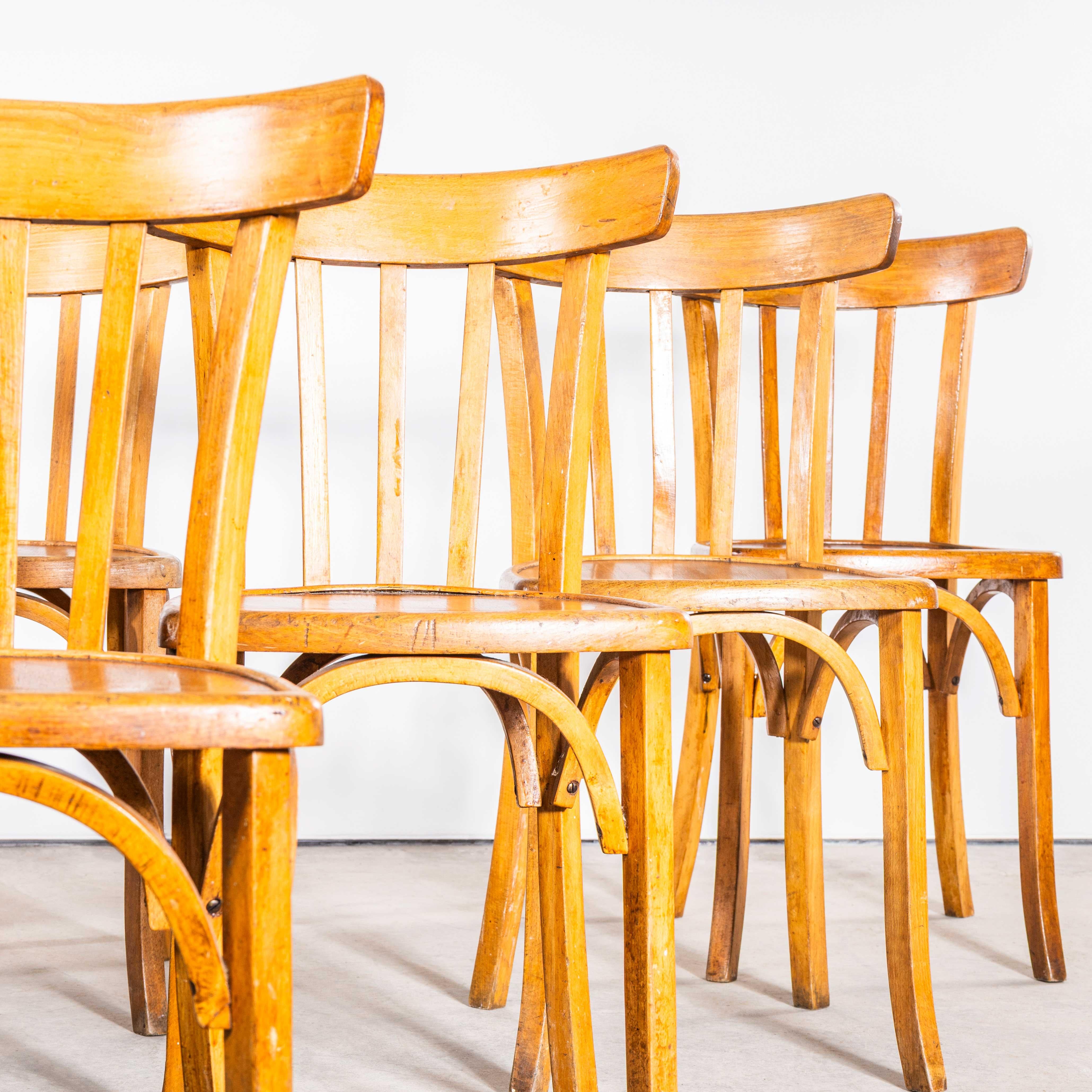 Francese 1950's Luterma Honey Oak Bentwood Grill Back Dining Chair - Set Of Eight in vendita