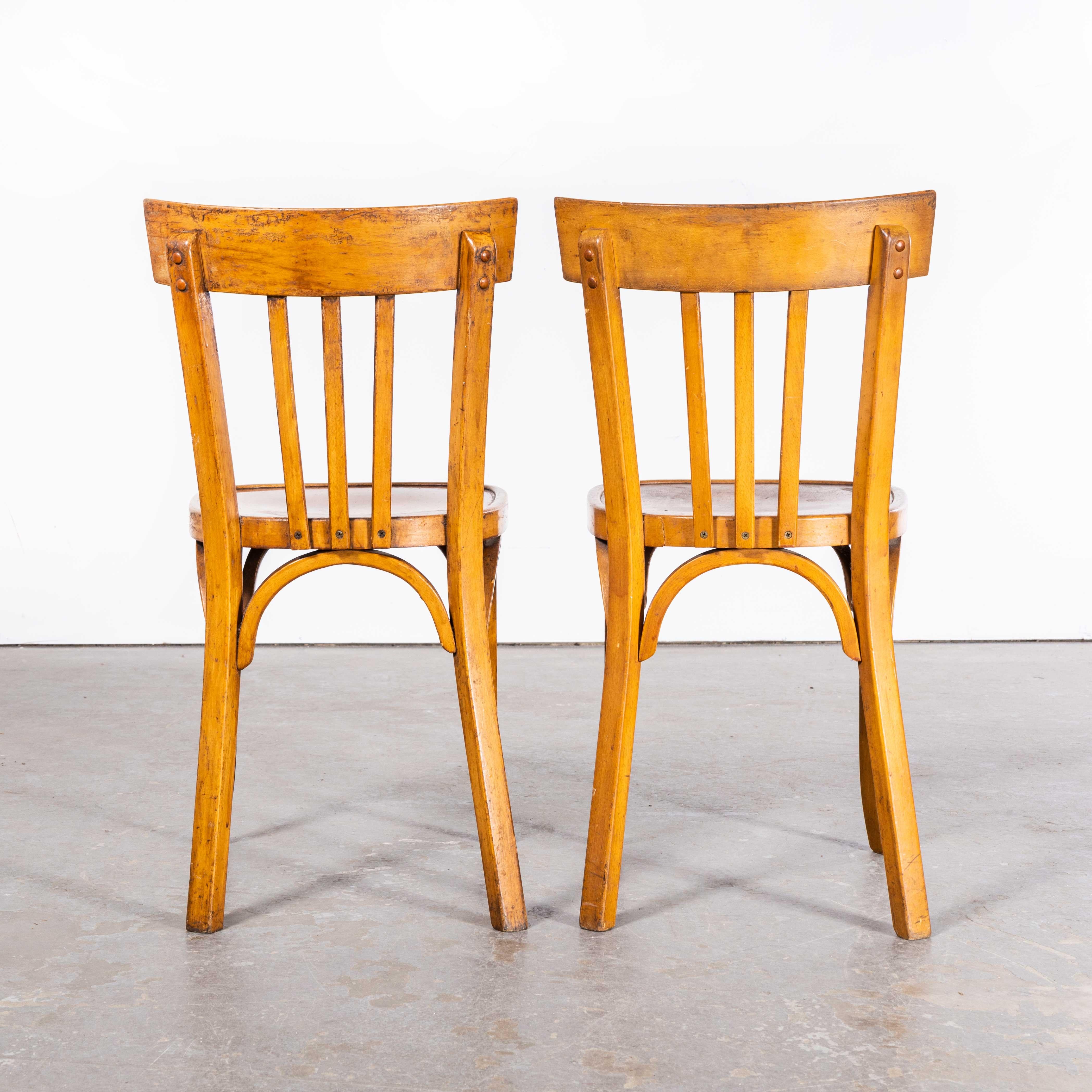 1950s Luterma Warm Oak Bentwood Dining Chair – Pair
1950s Luterma Warm Oak Bentwood Dining Chair – Pair. The process of steam bending beech to create elegant chairs was discovered and developed by Thonet, but when its patents expired in 1869 many