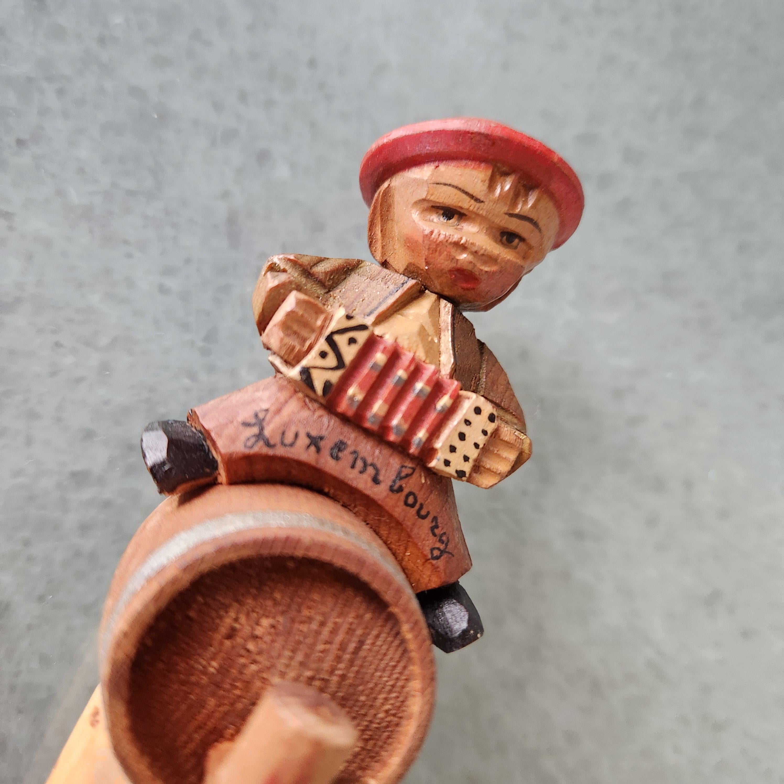 Mid-Century Modern 1950s Luxembourg Hand Carved Wood Wine Bottle Cork Stopper For Sale