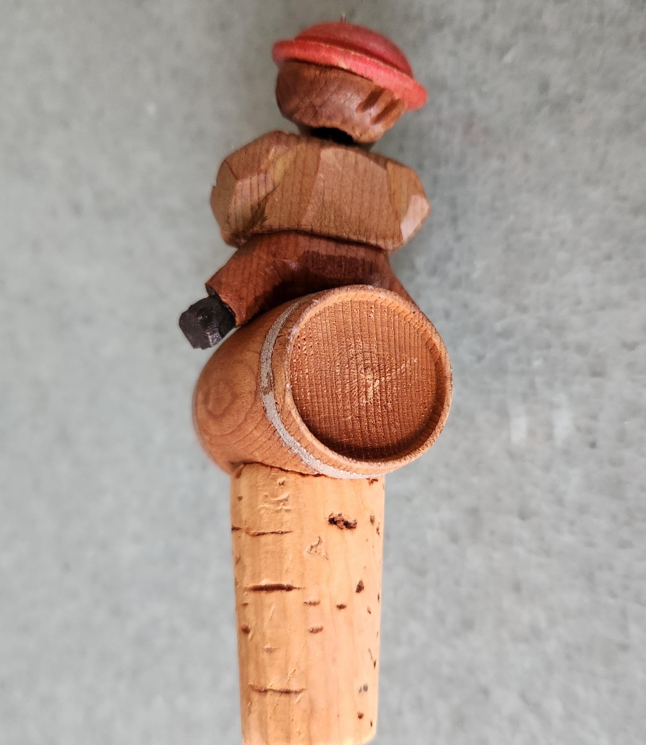 Italian 1950s Luxembourg Hand Carved Wood Wine Bottle Cork Stopper For Sale