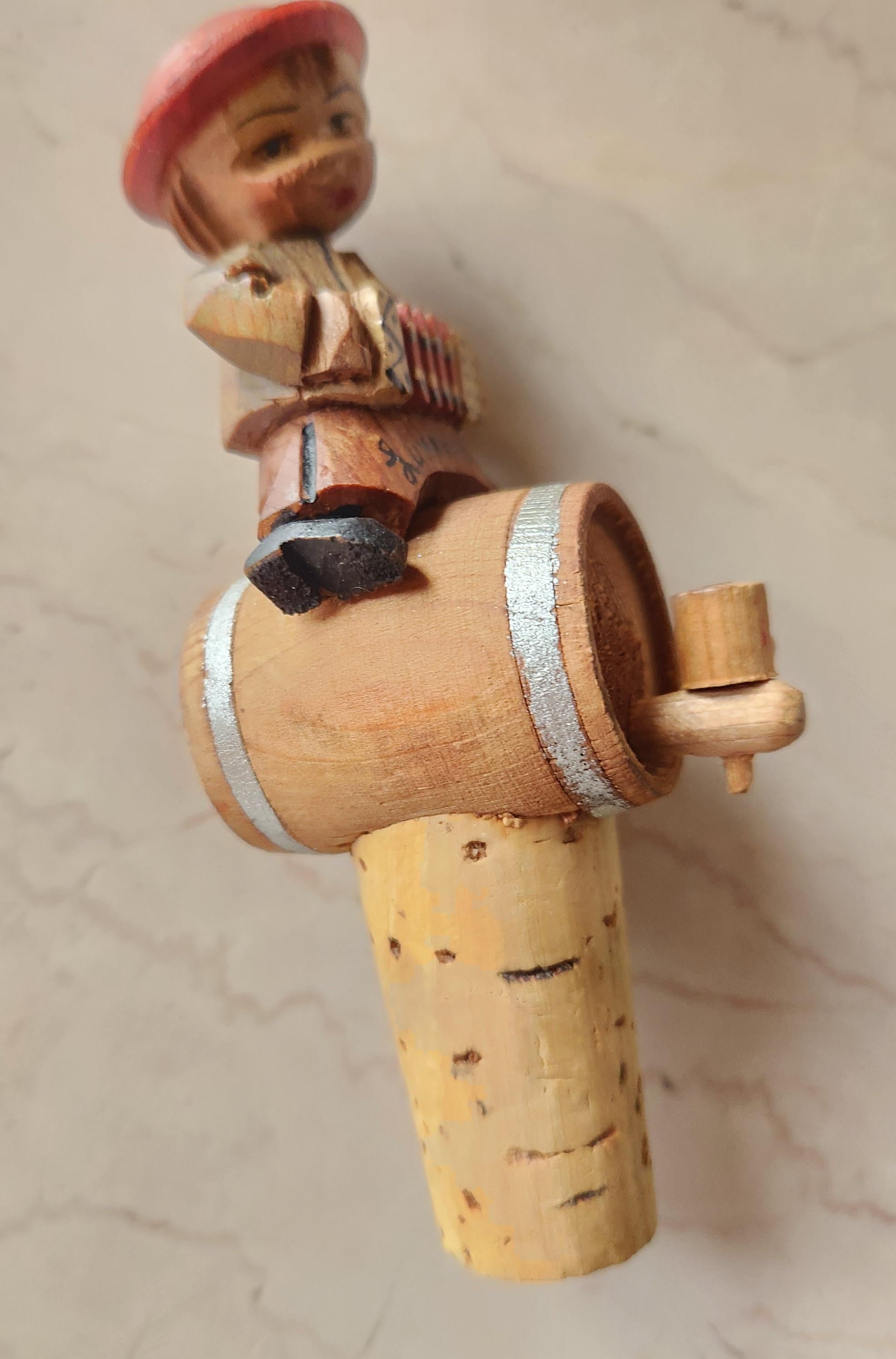 Mid-20th Century 1950s Luxembourg Hand Carved Wood Wine Bottle Cork Stopper For Sale