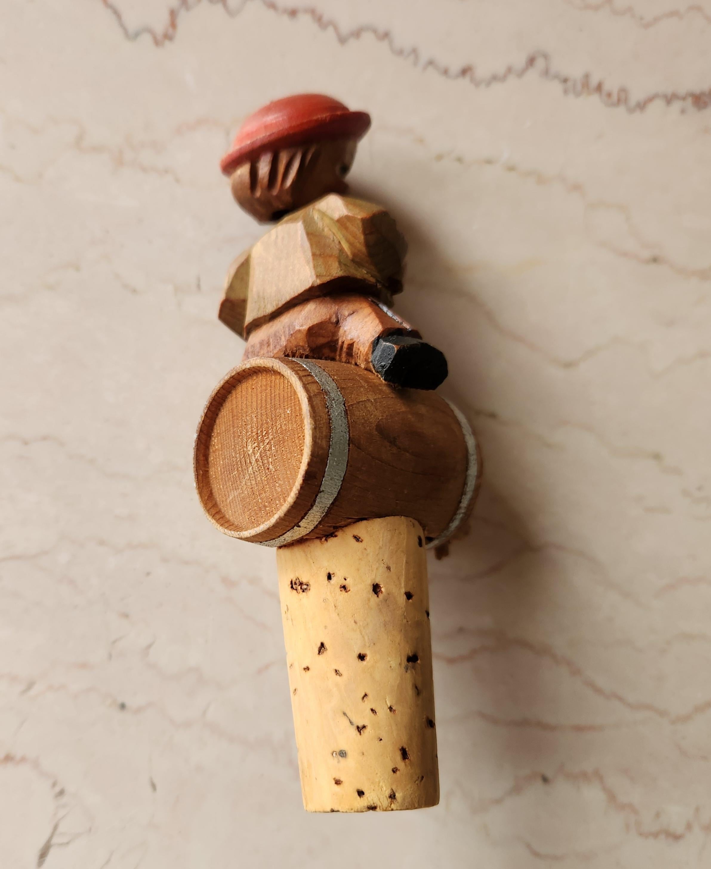 1950s Luxembourg Hand Carved Wood Wine Bottle Cork Stopper For Sale 1