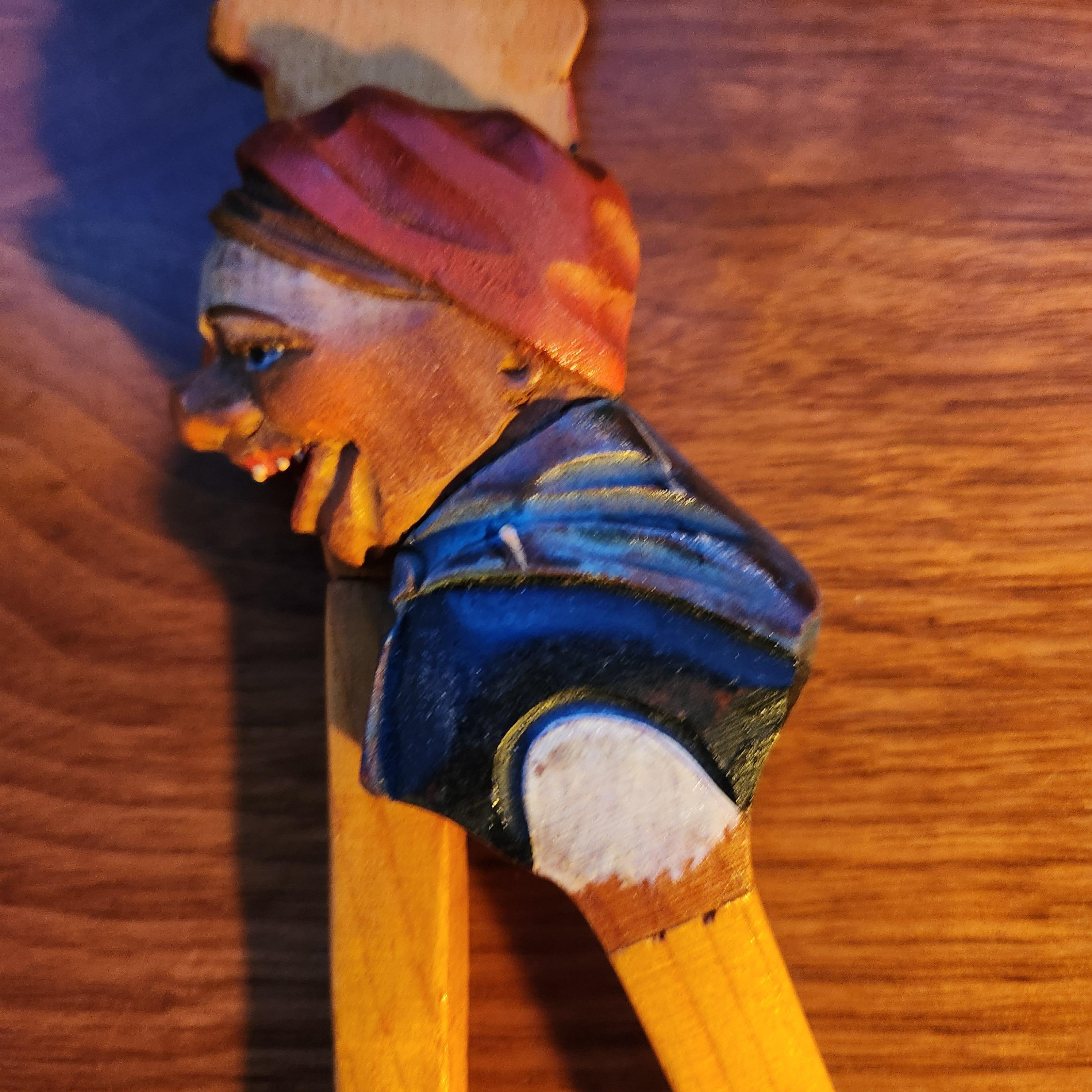 Mid-20th Century 1950s Luxembourg Man Woman Hand Carved Wood Salad Server Set Italy For Sale