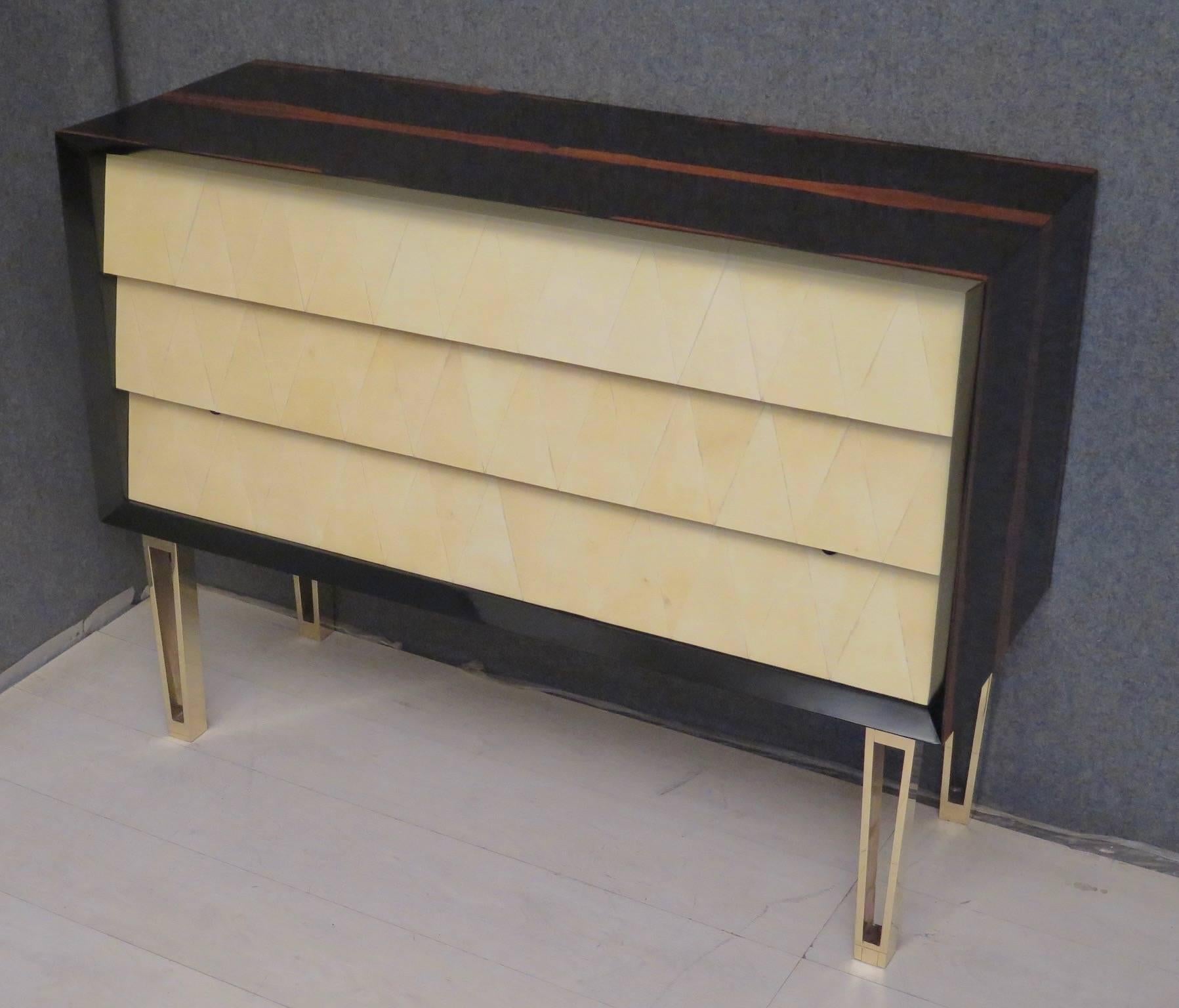 1950s Macassar Parchment and Brass Midcentury Italian Chests of Drawers 8