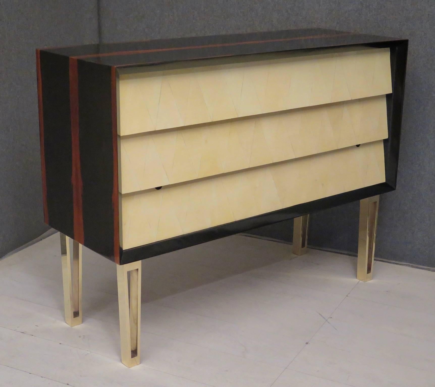 1950s Macassar Parchment and Brass Midcentury Italian Chests of Drawers 13