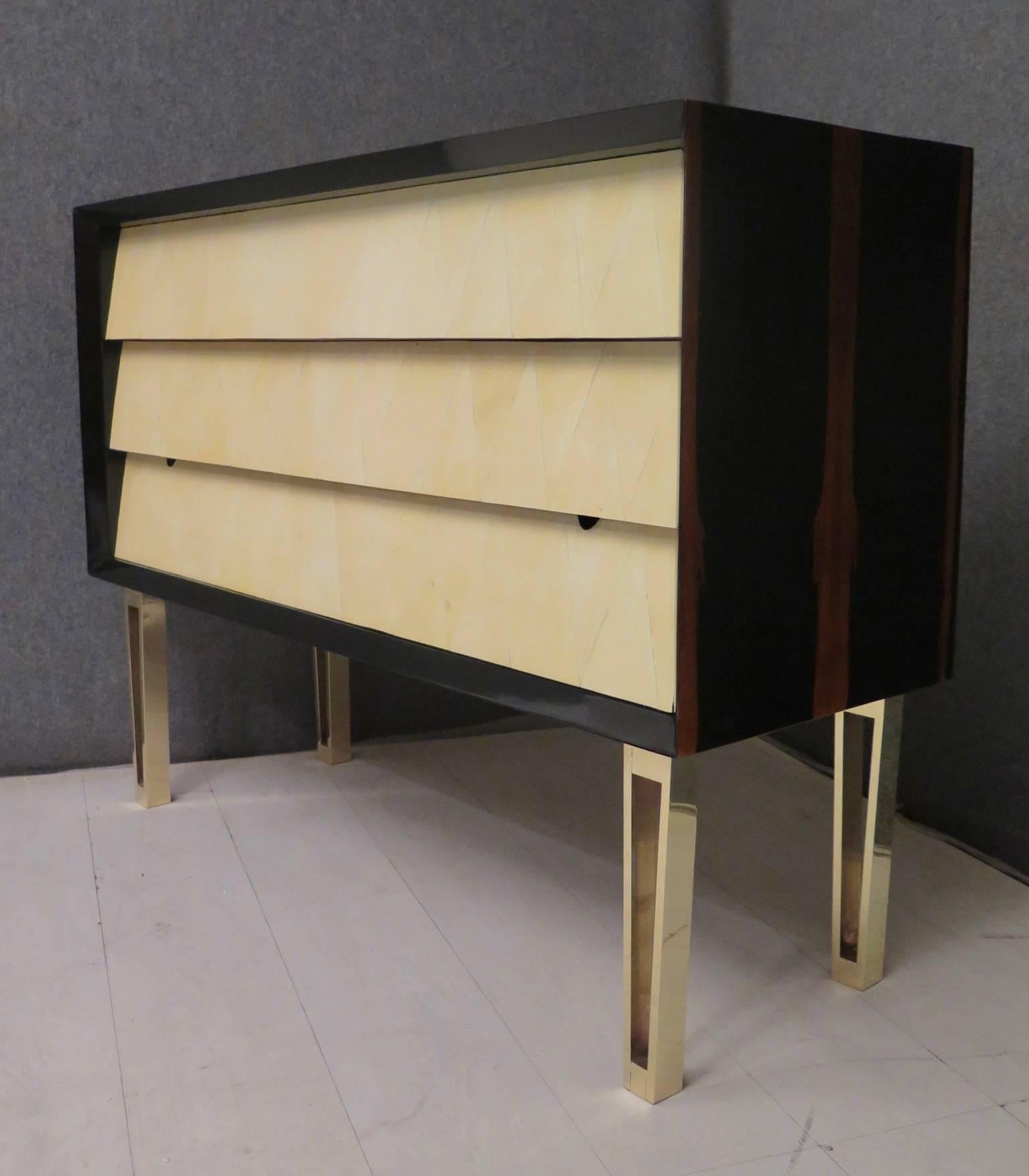 Mid-20th Century 1950s Macassar Parchment and Brass Midcentury Italian Chests of Drawers