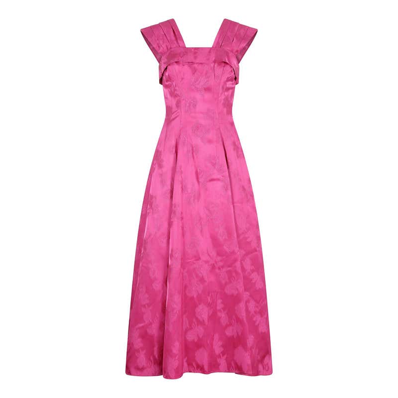 1950s Magenta Jacquard Print Floral Evening Dress For Sale at 1stDibs