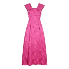 Vintage 1950s Magenta Jacquard Print Floral Evening Dress