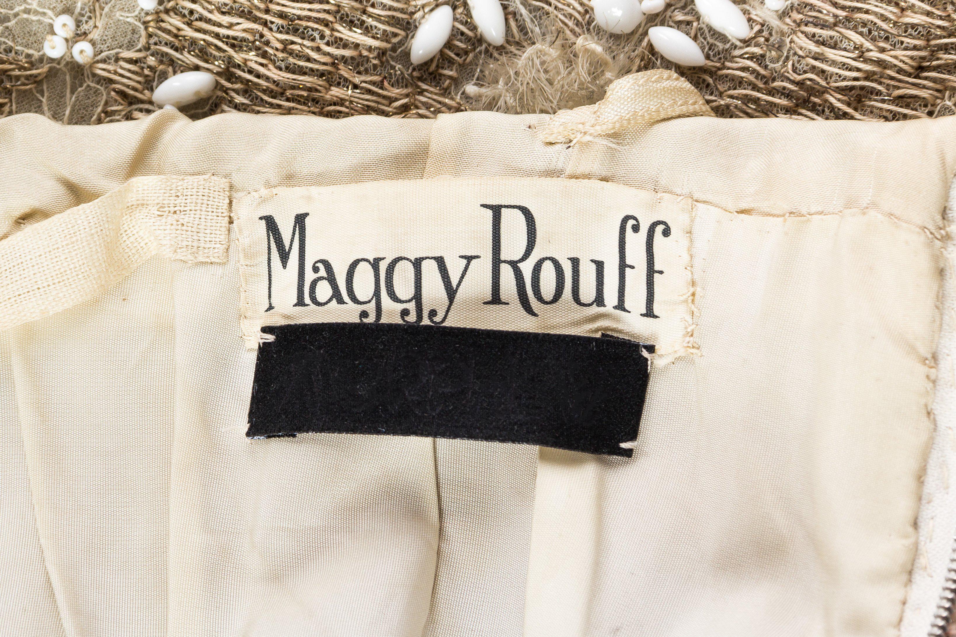 MAGGY ROUFF Haute Couture Seide Chantilly-Spitze in Creme & Rosa, voll bestickt, 1950er Jahre im Angebot 5