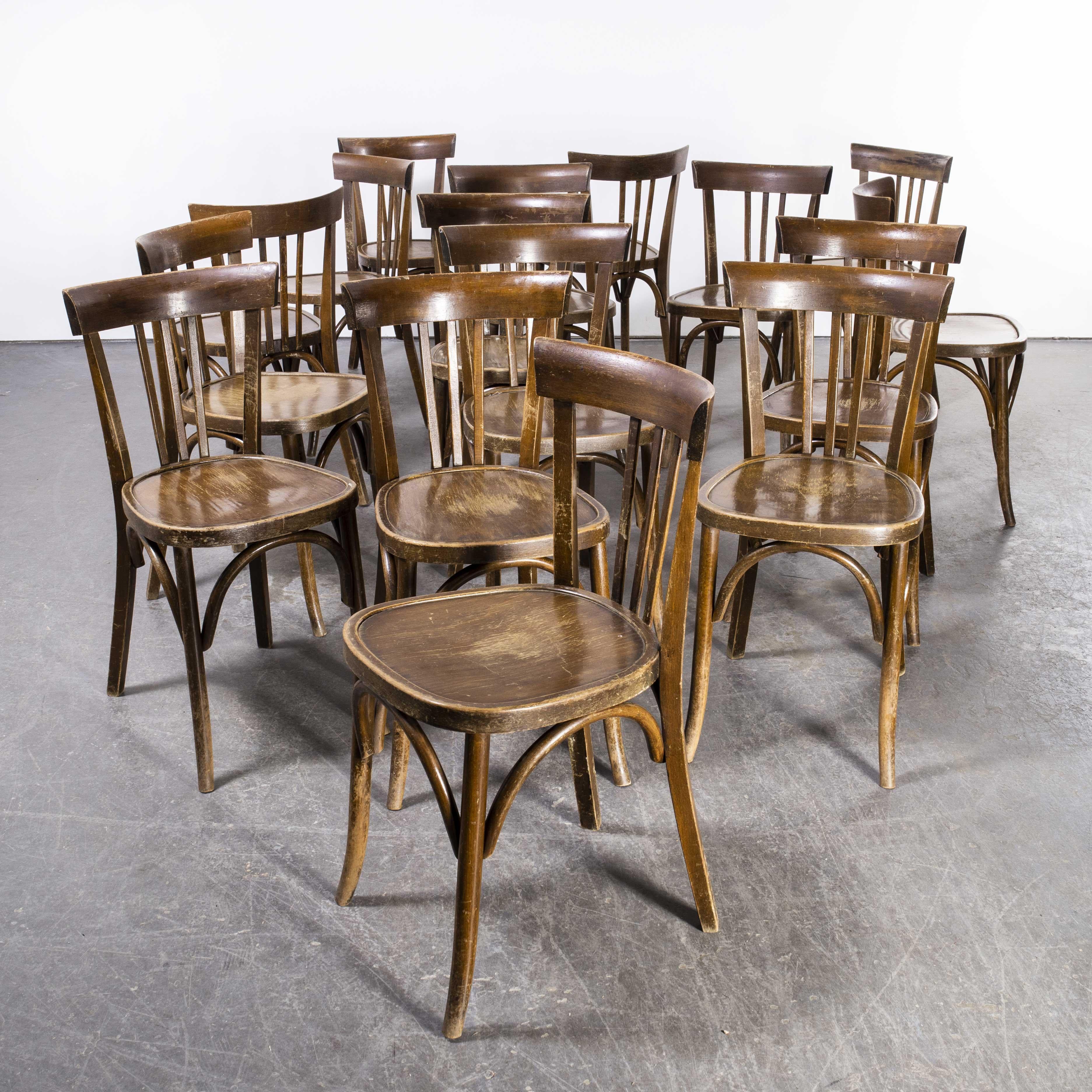 1950's Mahieu Bentwood Dark Tan Dining Chairs, Set of Sixteen 3