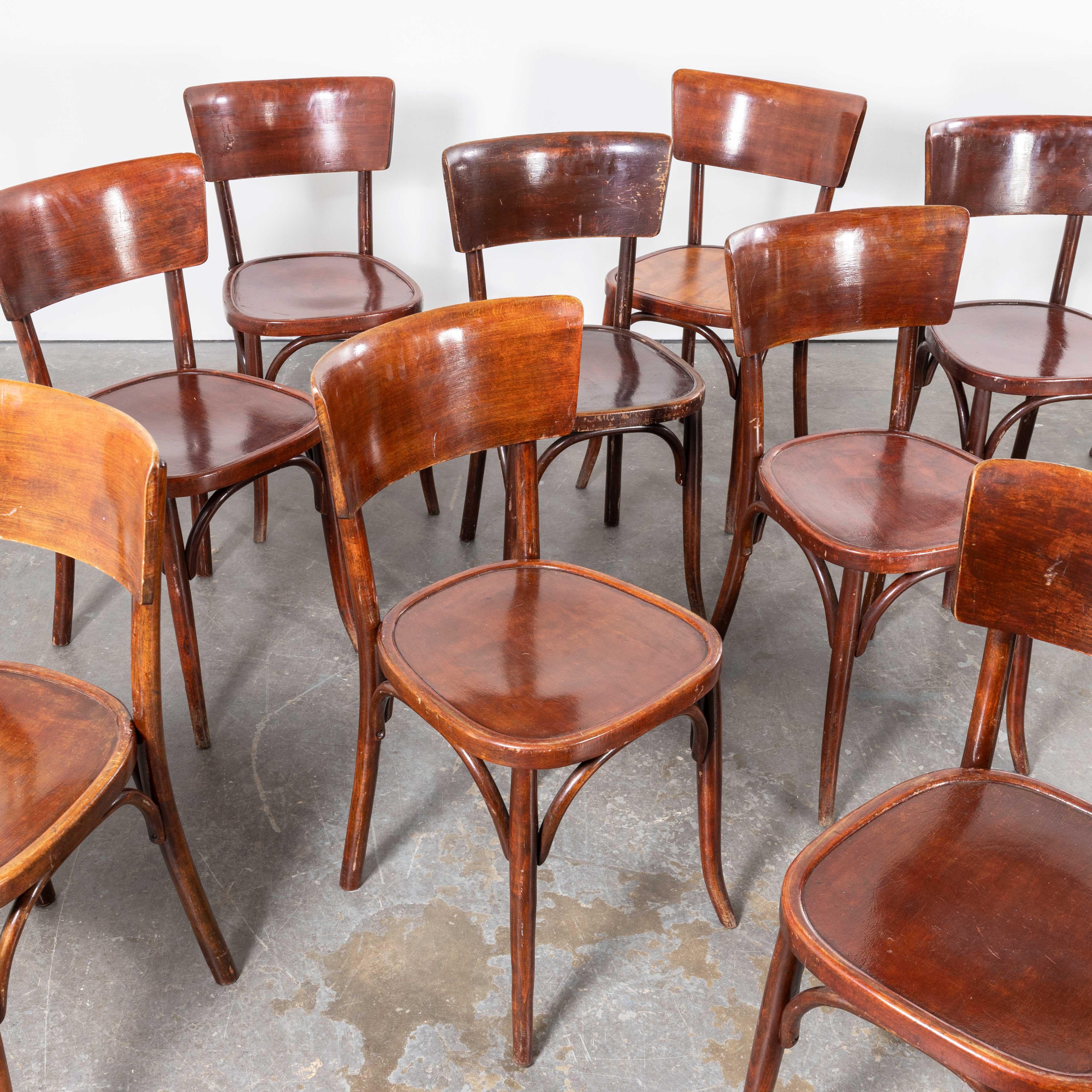 1950's Mahieu Bentwood Dark Tan Dining Chairs - Set Of Twelve In Good Condition In Hook, Hampshire