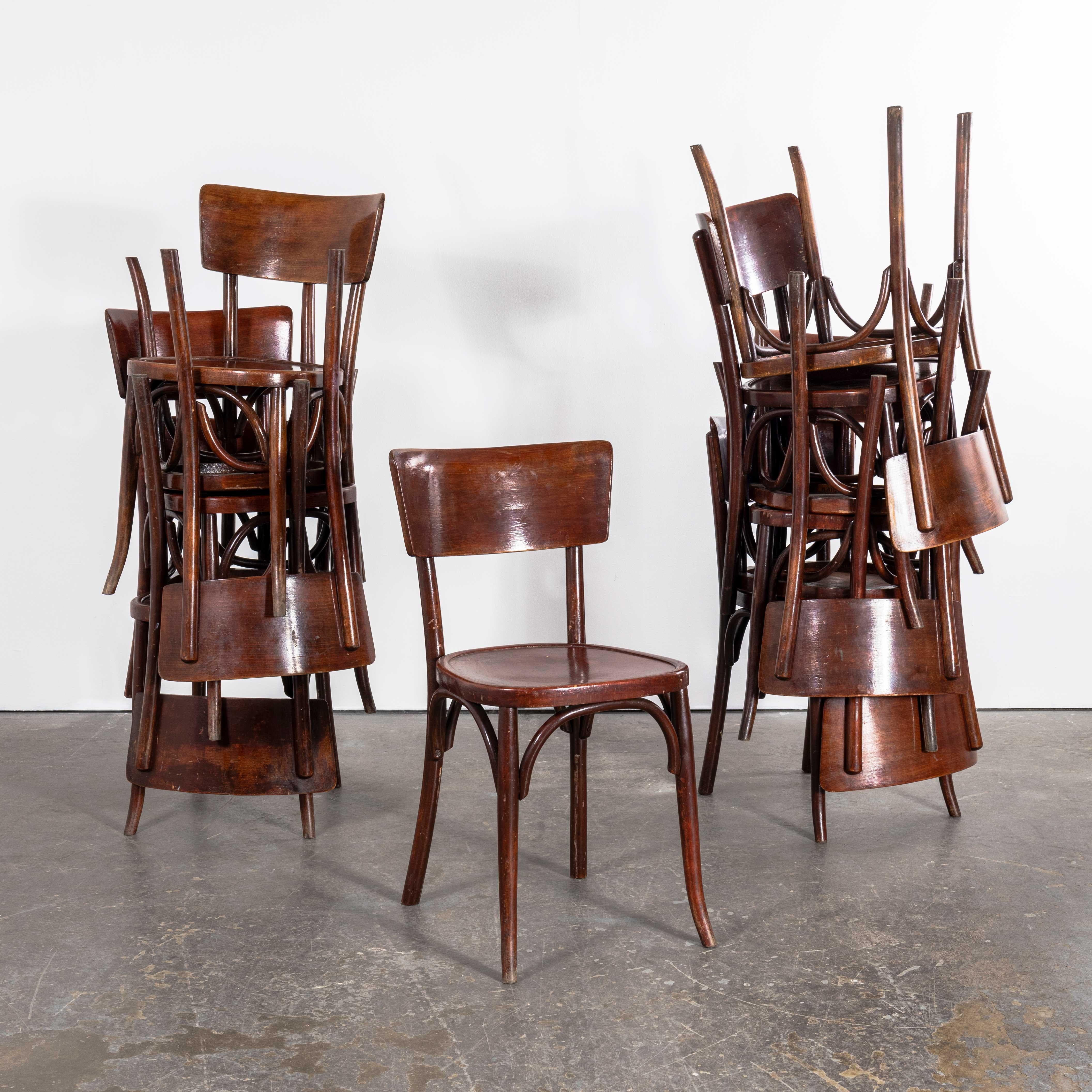 Mid-20th Century 1950's Mahieu Bentwood Dark Tan Dining Chairs - Set Of Twelve