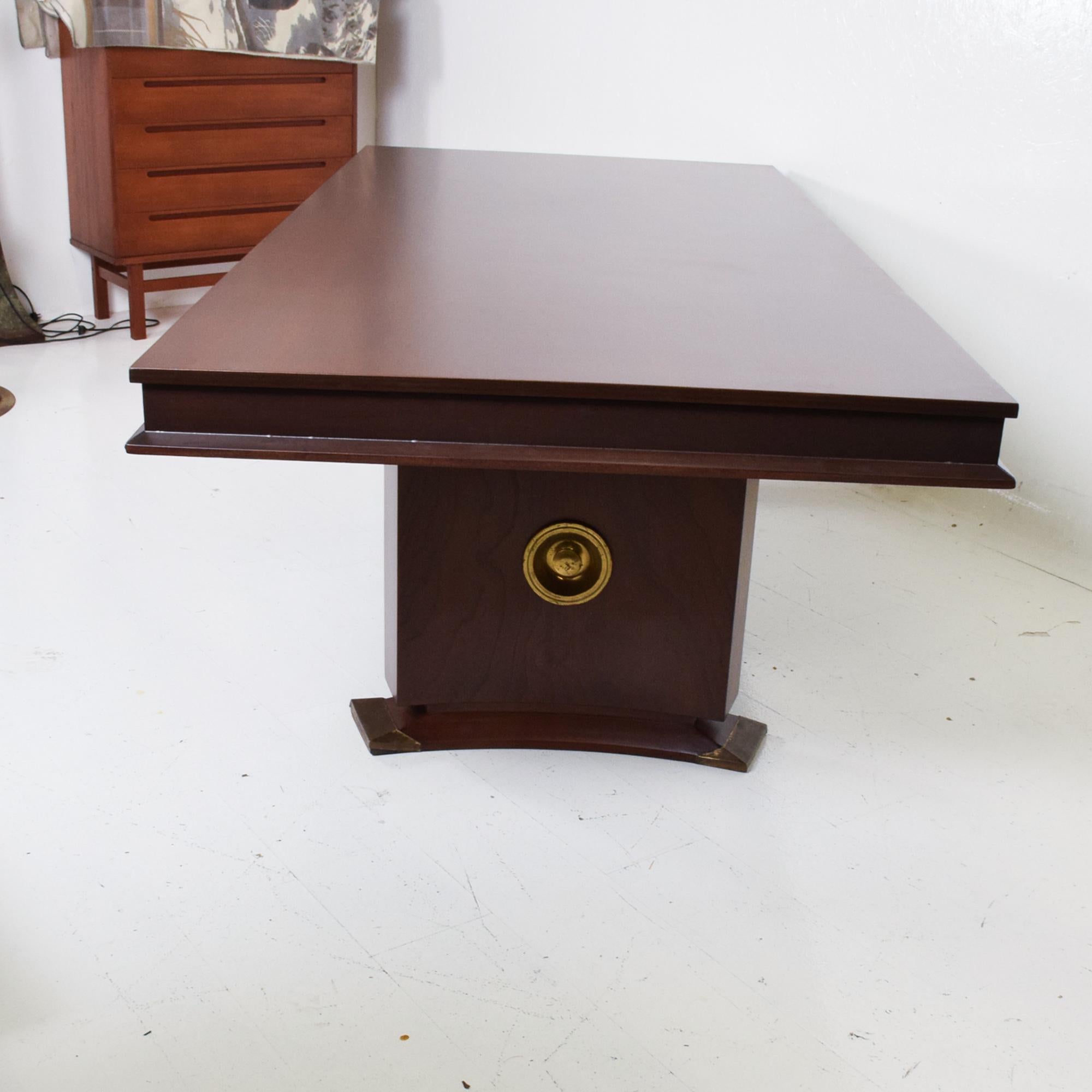 Brass 1950s Monumental Executive Mahogany Dining Table Mexico City