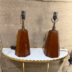 Mid-Century Mahogany Brass Table Lamps by Angelita Mexican Modernism