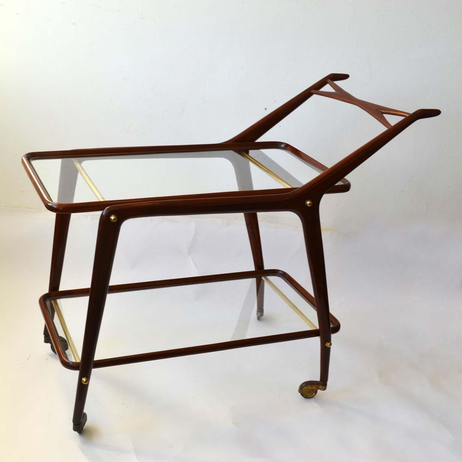 Mid-Century Modern 1950s Mahogany Cocktail Trolley by Cesare Lacca, Cassina Italy