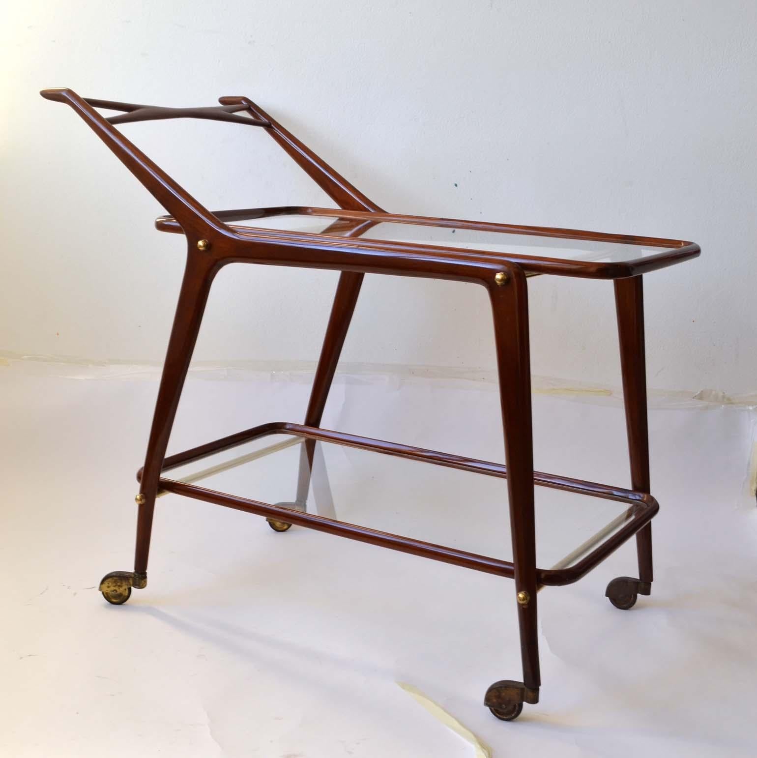 1950s Mahogany Cocktail Trolley by Cesare Lacca, Cassina Italy In Excellent Condition In London, GB
