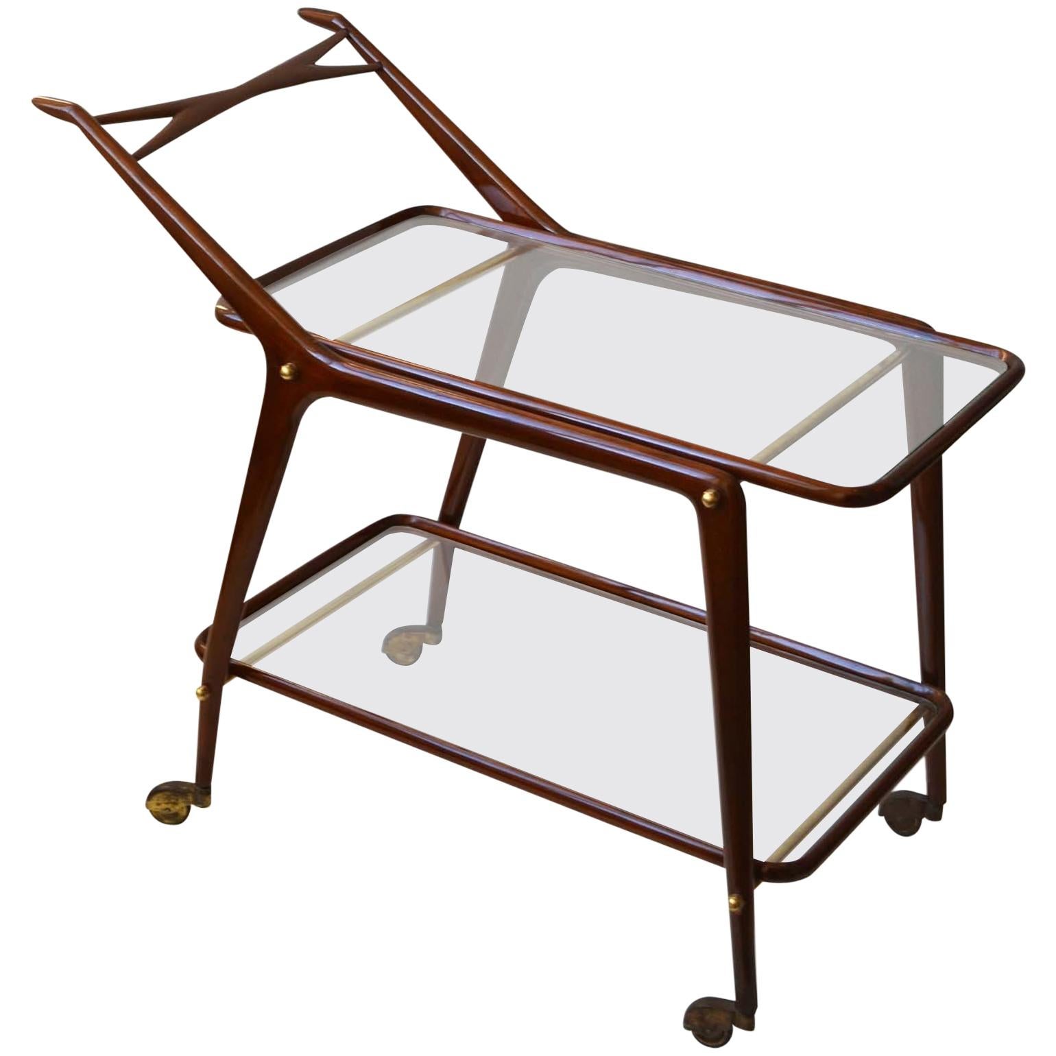 1950s Mahogany Cocktail Trolley by Cesare Lacca, Cassina Italy