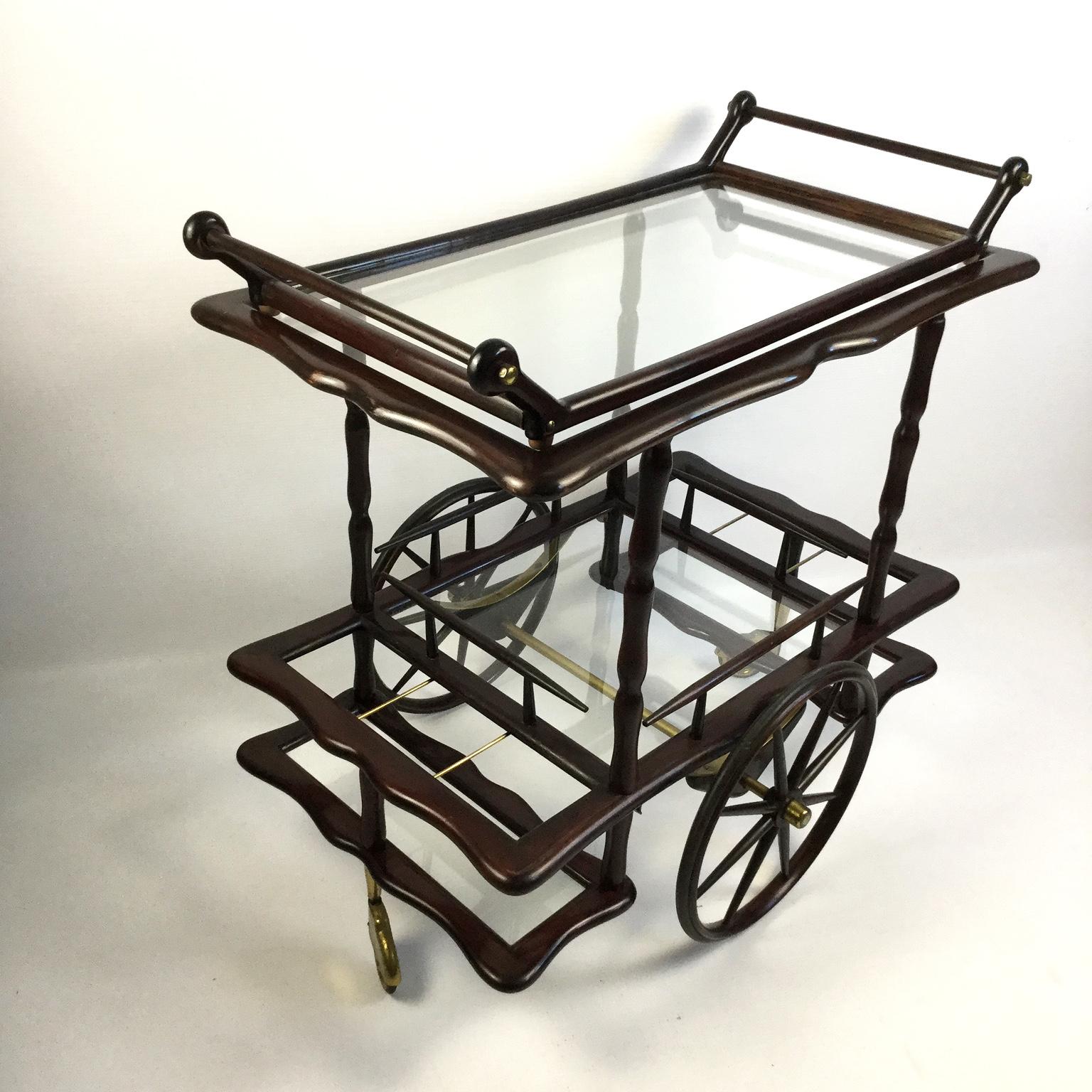 1950s Mahogany Italian Drinks Trolley with Removable Tray In Good Condition In London, GB