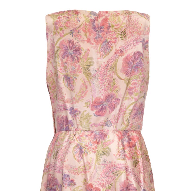 1950s Mainbocher Pale Pink Floral Silk Couture Dress For Sale at 1stdibs