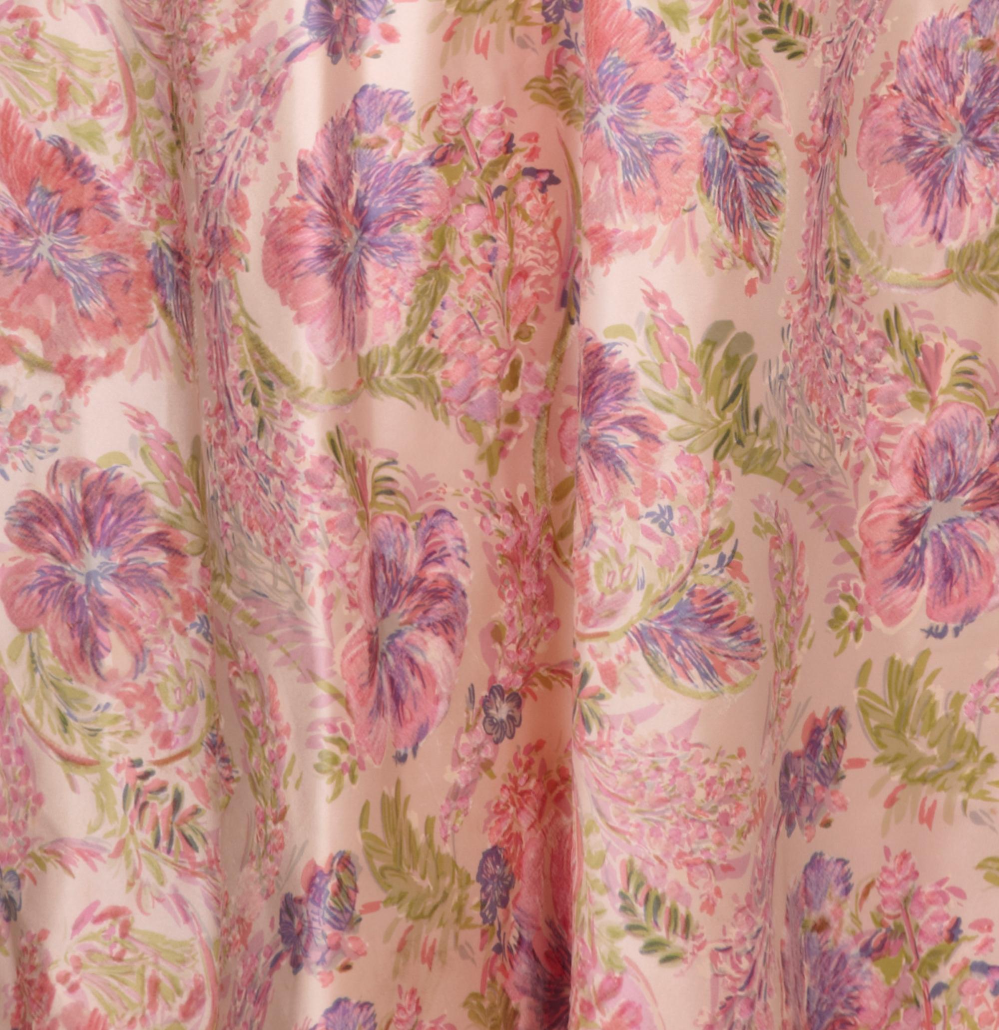 Mainbocher - Robe de couture en soie à fleurs rose pâle des années 1950 Pour femmes en vente