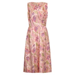 Vestido de seda rosa pálido floral Mainbocher de los años 50