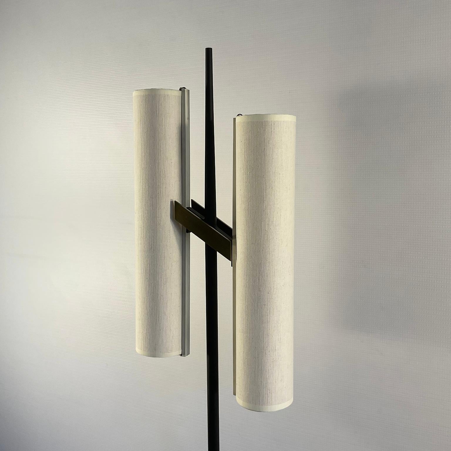 1950s Floor Lamp Attributed to Maison Arlus with Linen Lampshades For Sale 3