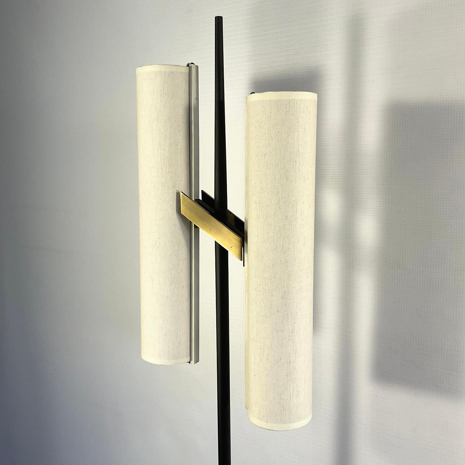 1950s Floor Lamp Attributed to Maison Arlus with Linen Lampshades For Sale 5