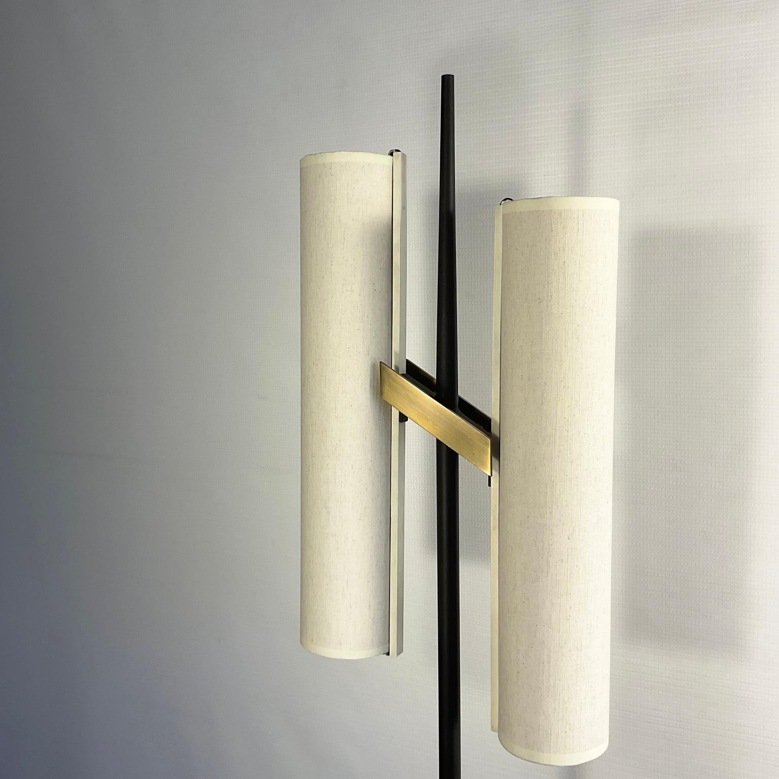 French 1950s Floor Lamp Attributed to Maison Arlus with Linen Lampshades For Sale