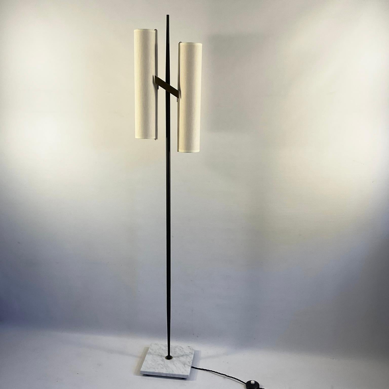 20th Century 1950s Floor Lamp Attributed to Maison Arlus with Linen Lampshades For Sale