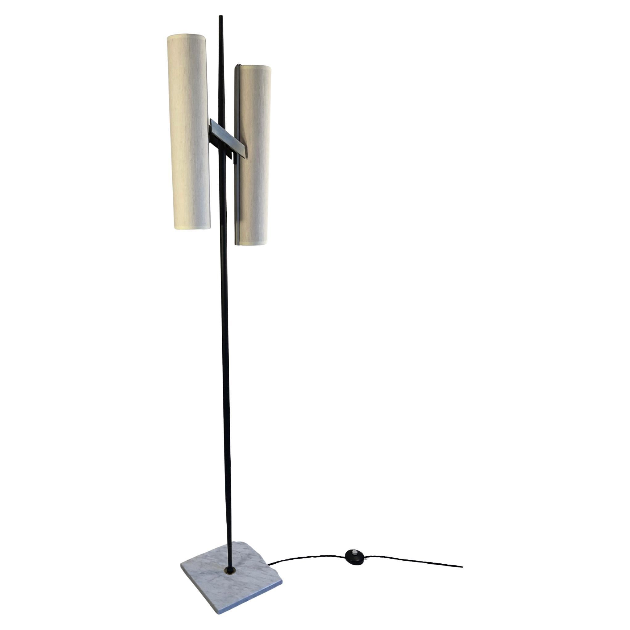 1950s Floor Lamp Attributed to Maison Arlus with Linen Lampshades