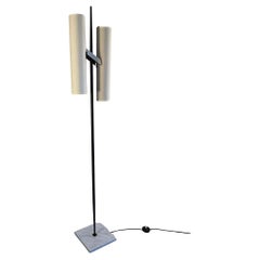 Lampadaire des années 1950 attribué à la Maison Arlus avec abat-jour en lin