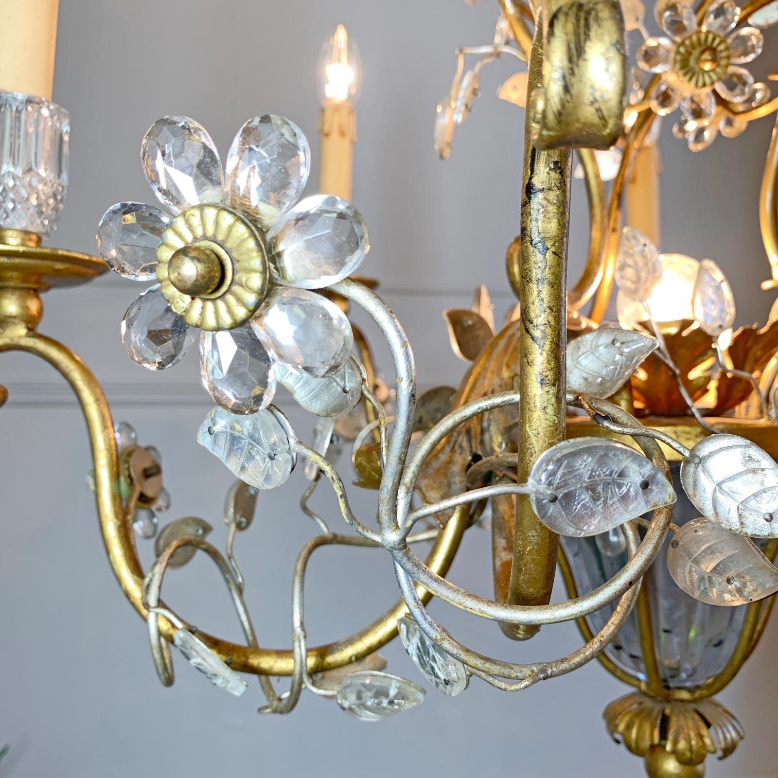 1950's Banci Firenze Gold Crystal Floral Chandelier For Sale 3
