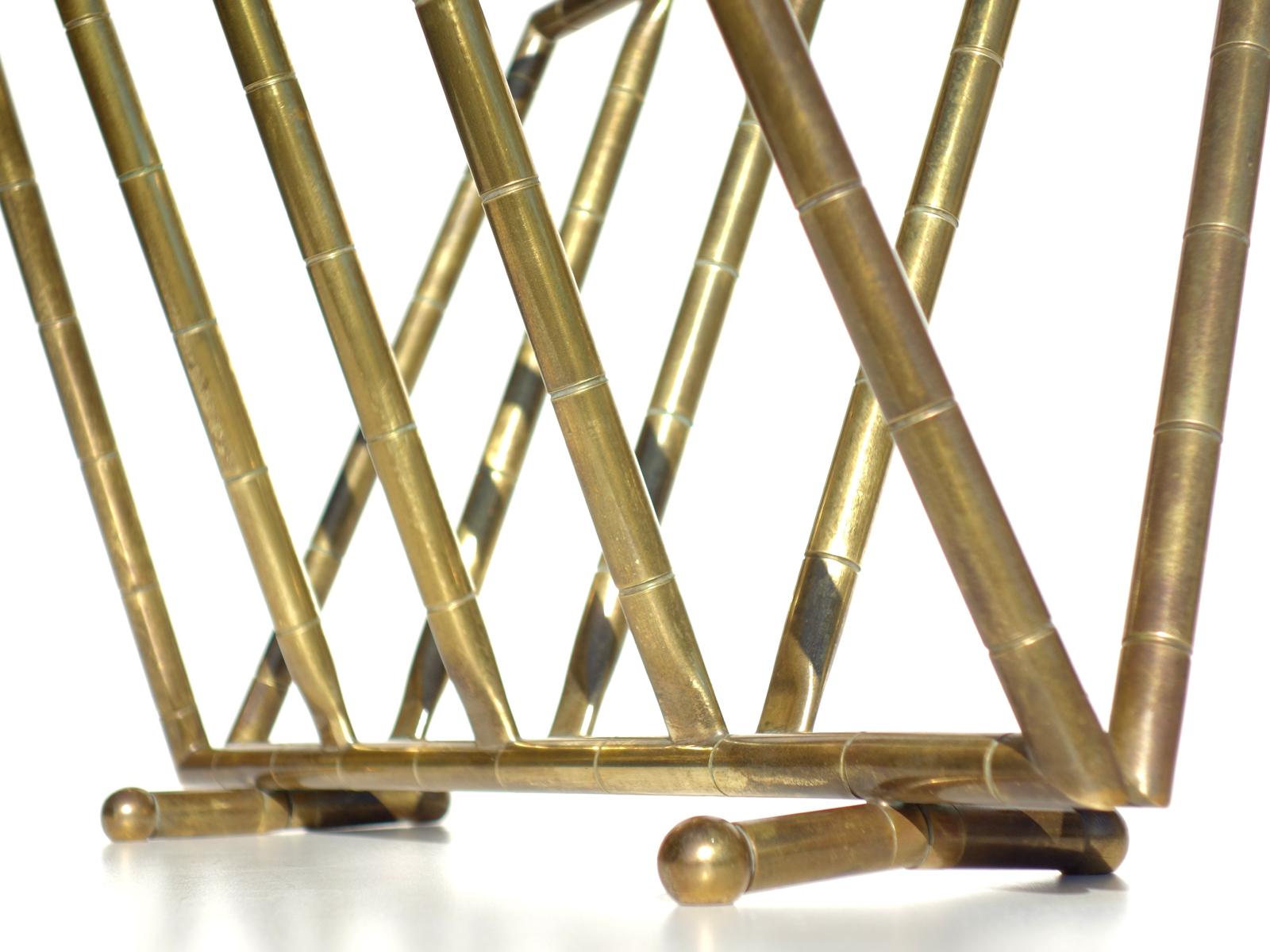 Mid-20th Century 1950s Maison Baguès Midcentury French Design Bamboo Brass Magazine Rack For Sale