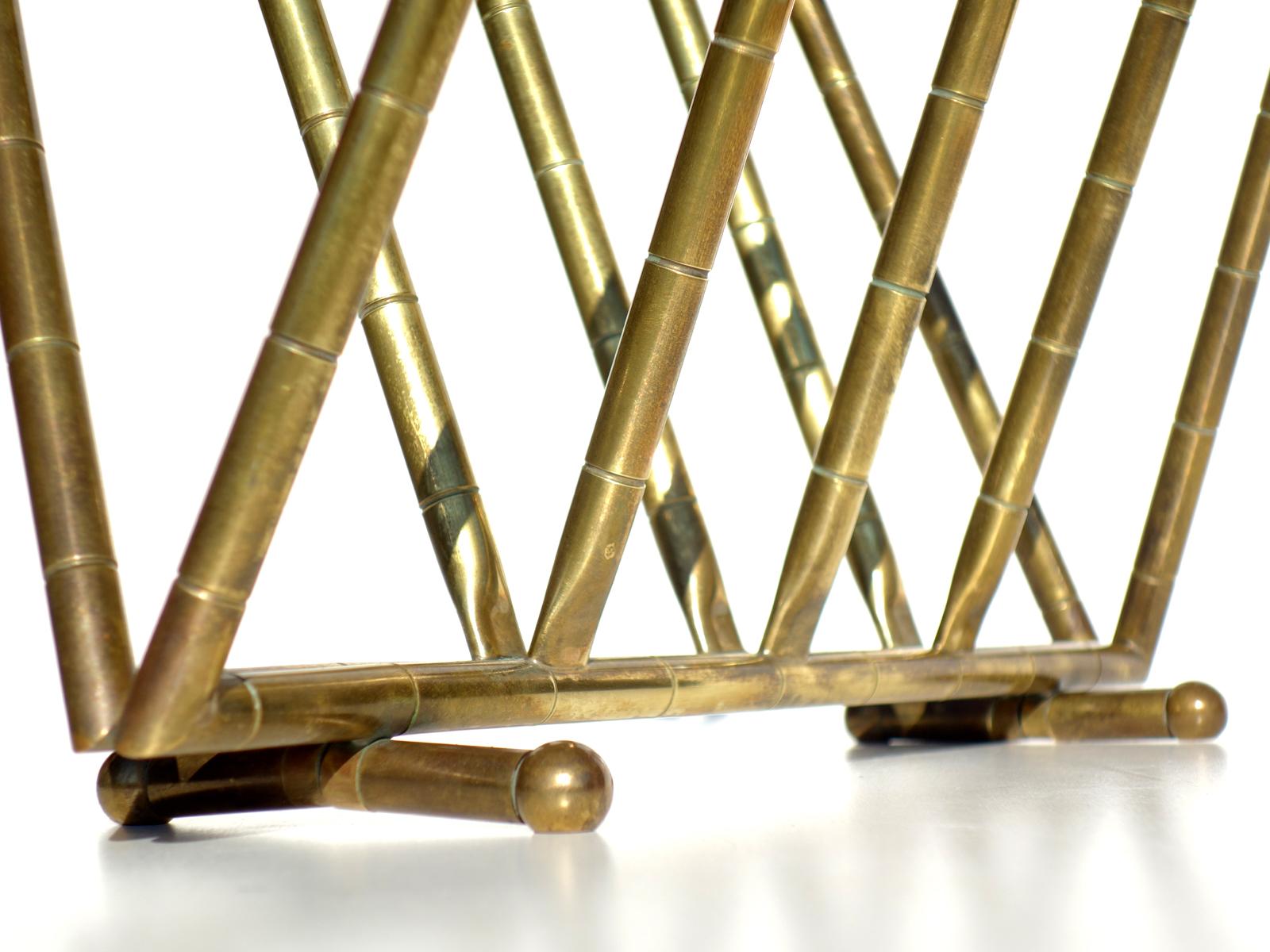 1950s Maison Baguès Midcentury French Design Bamboo Brass Magazine Rack For Sale 1