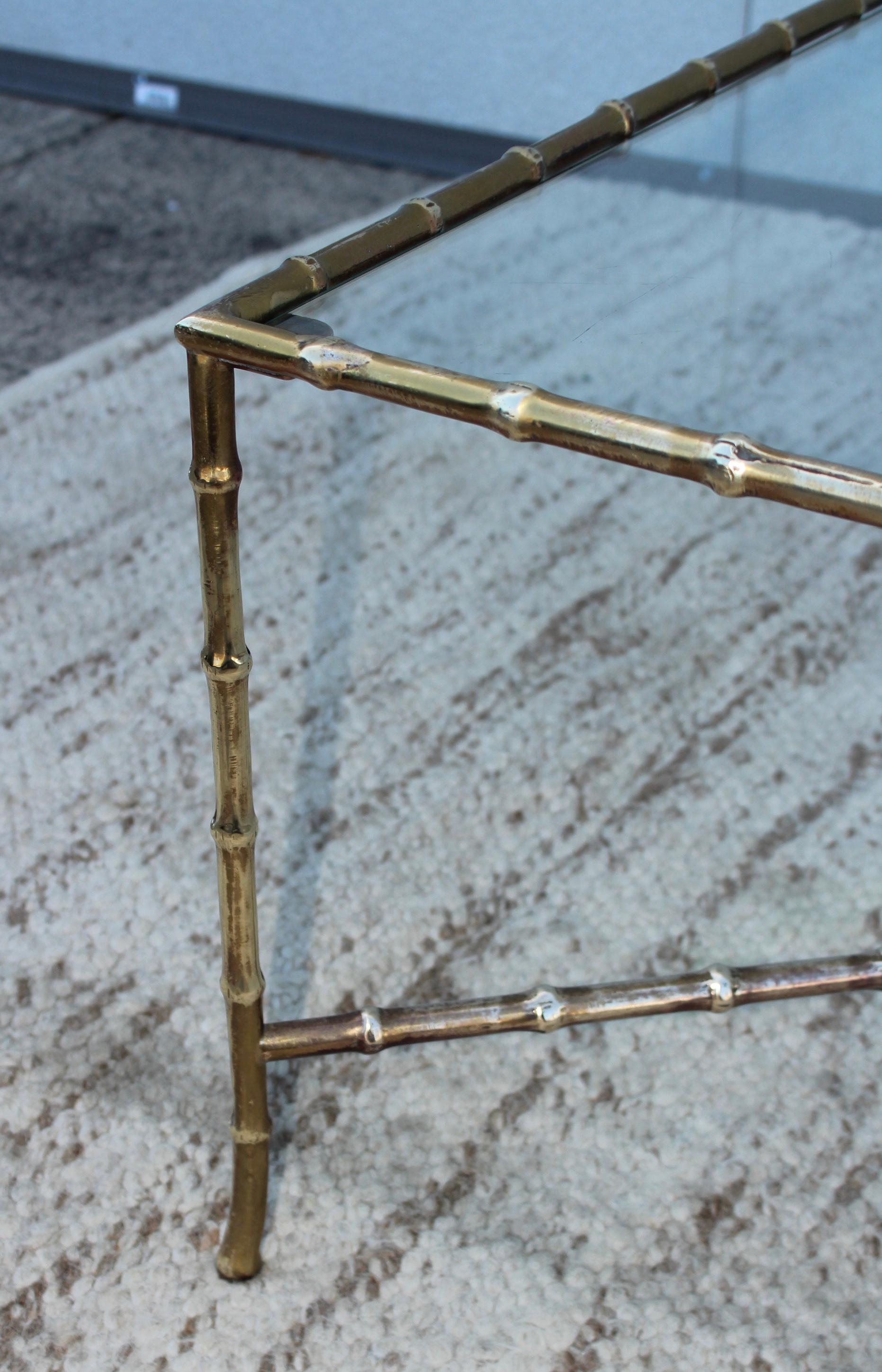 1950's Maison Bagues Style Faux Bamboo Solid Brass Large Italian Coffee Table For Sale 5