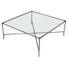 1950's Maison Bagues Style Faux Bamboo Solid Brass Large Italian Coffee Table
