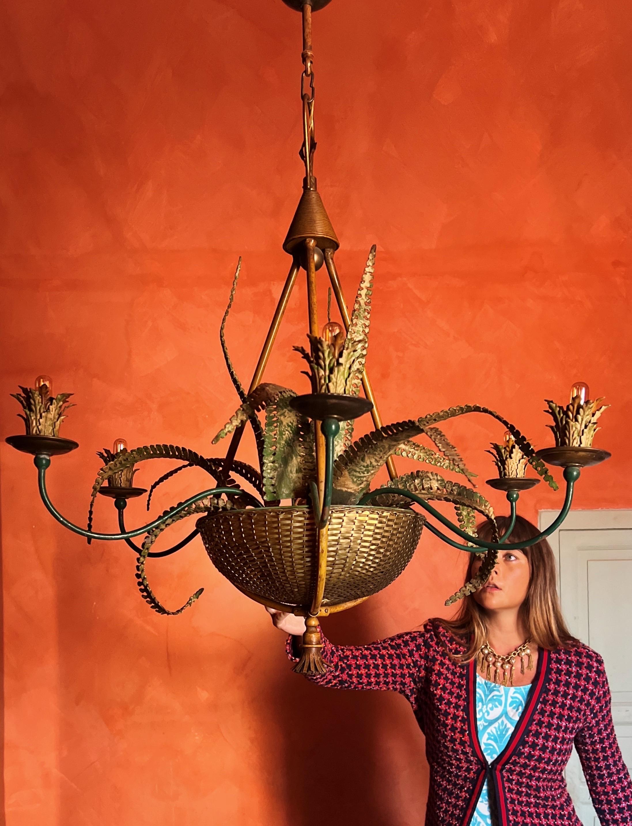 Lampadario a cesto di felci della Maison Baguès del 1950 in vendita 4