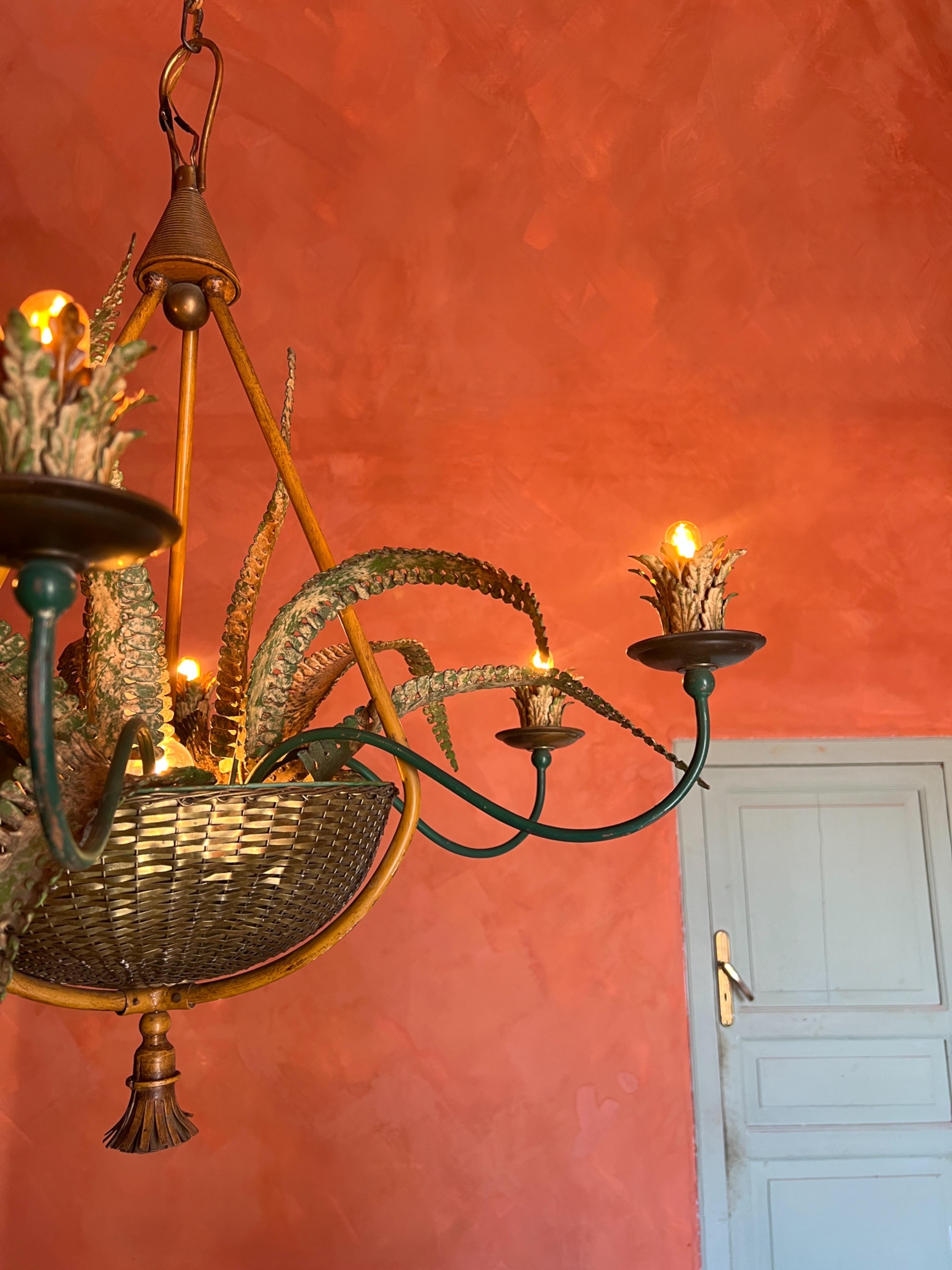 Lampadario a cesto di felci della Maison Baguès del 1950 in vendita 6