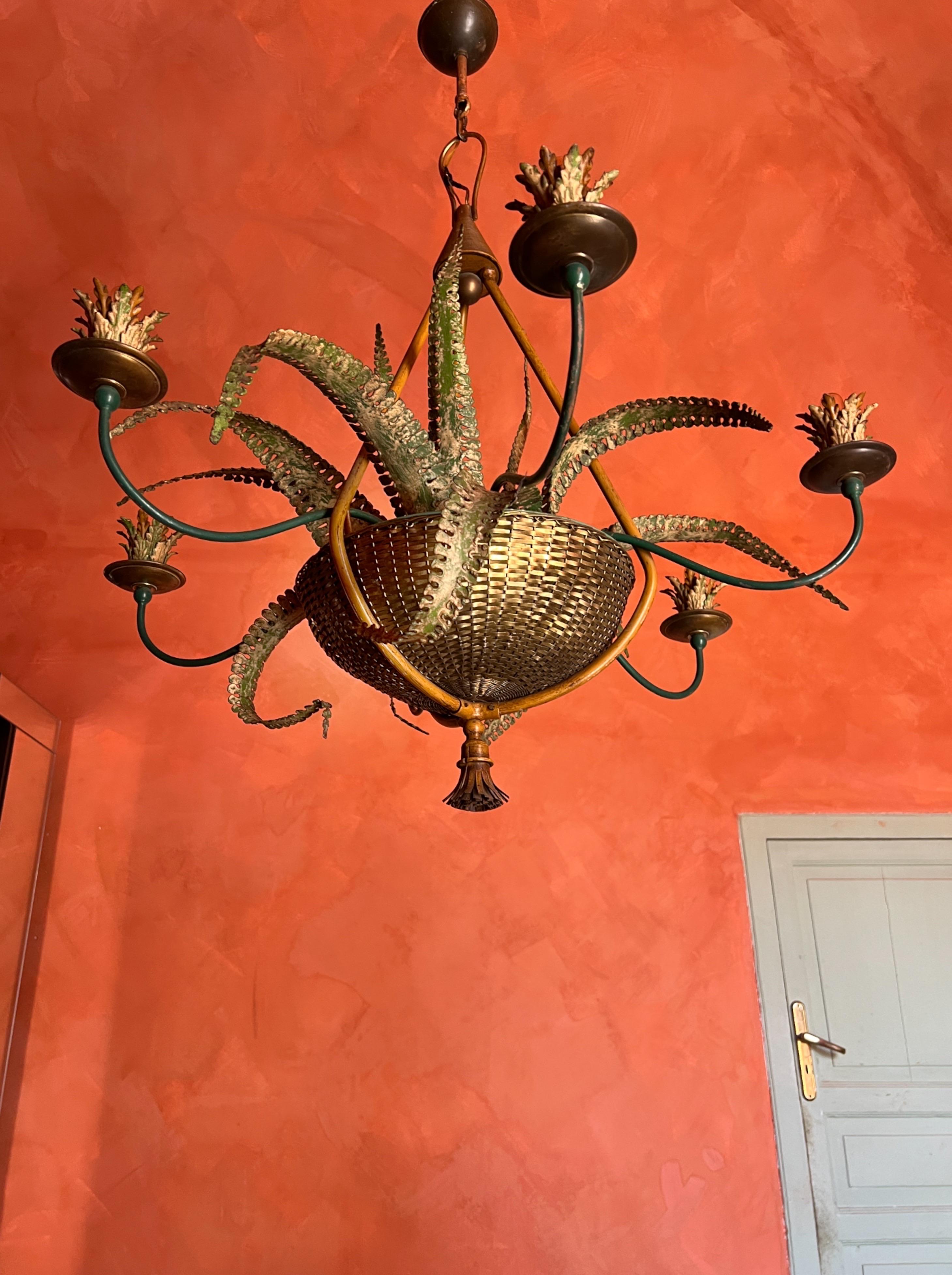 Lampadario a cesto di felci della Maison Baguès del 1950 in vendita 7