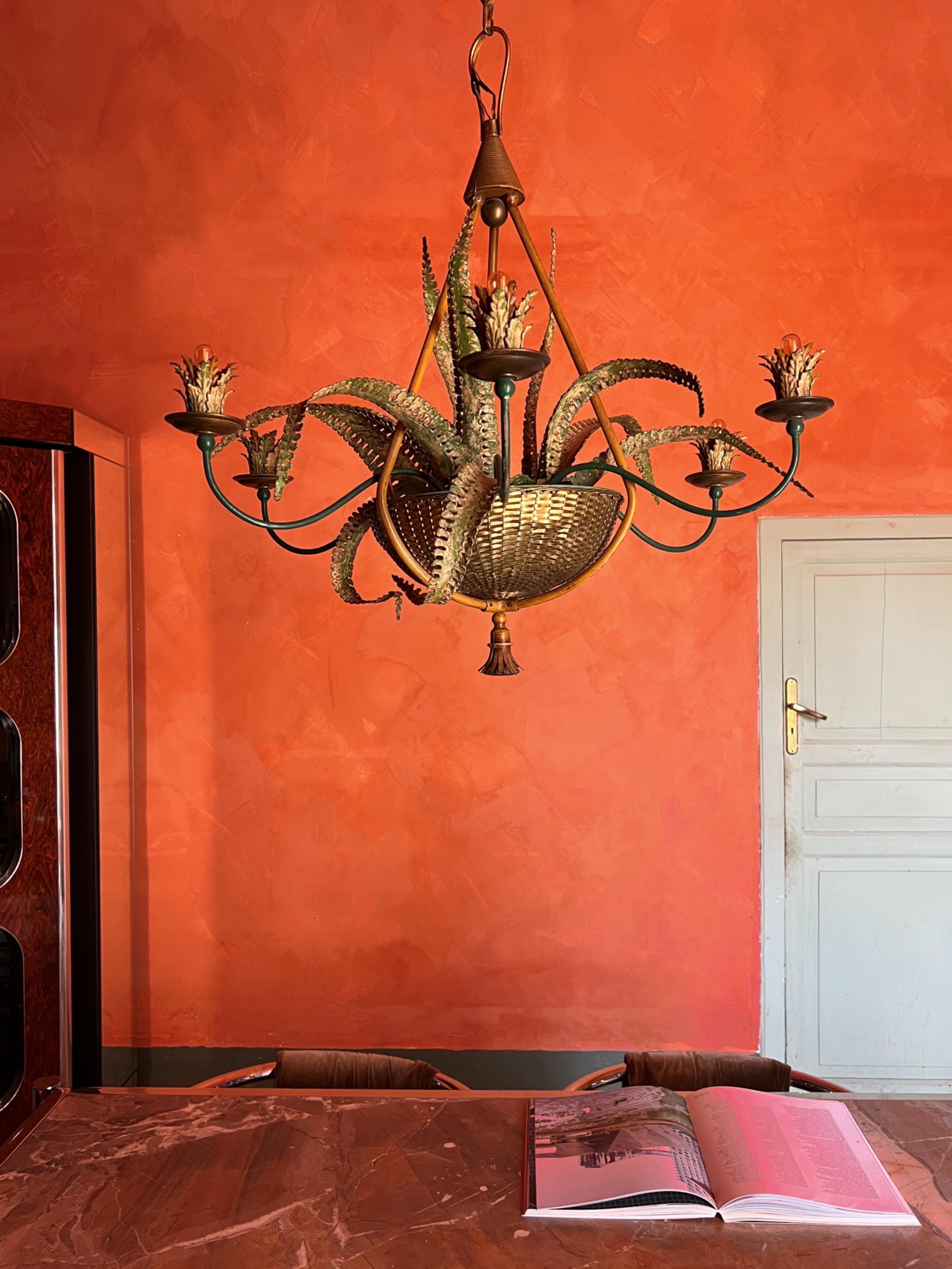 Lampadario a cesto di felci della Maison Baguès del 1950 in vendita 10
