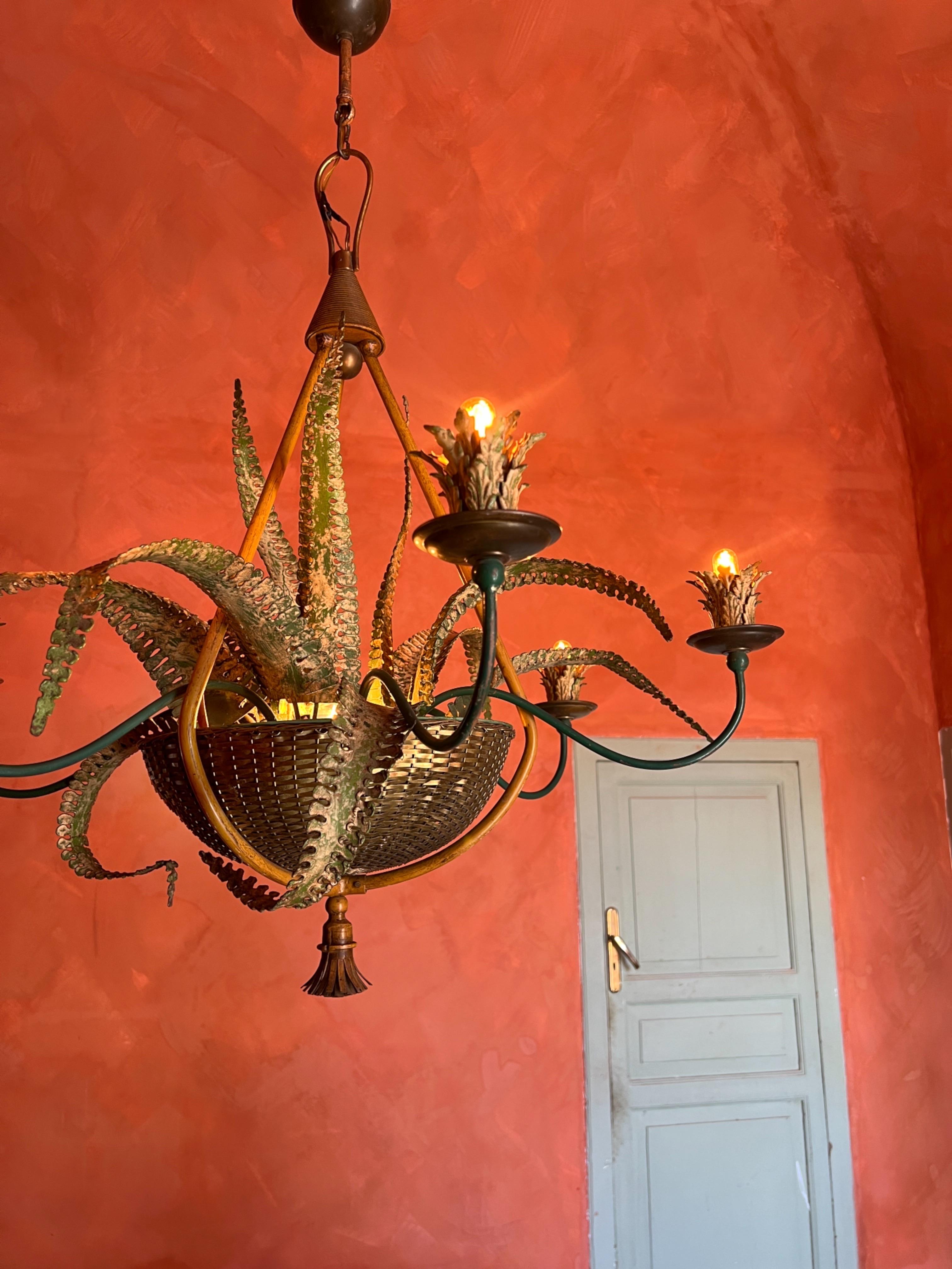 Lampadario a cesto di felci della Maison Baguès del 1950 in vendita 11