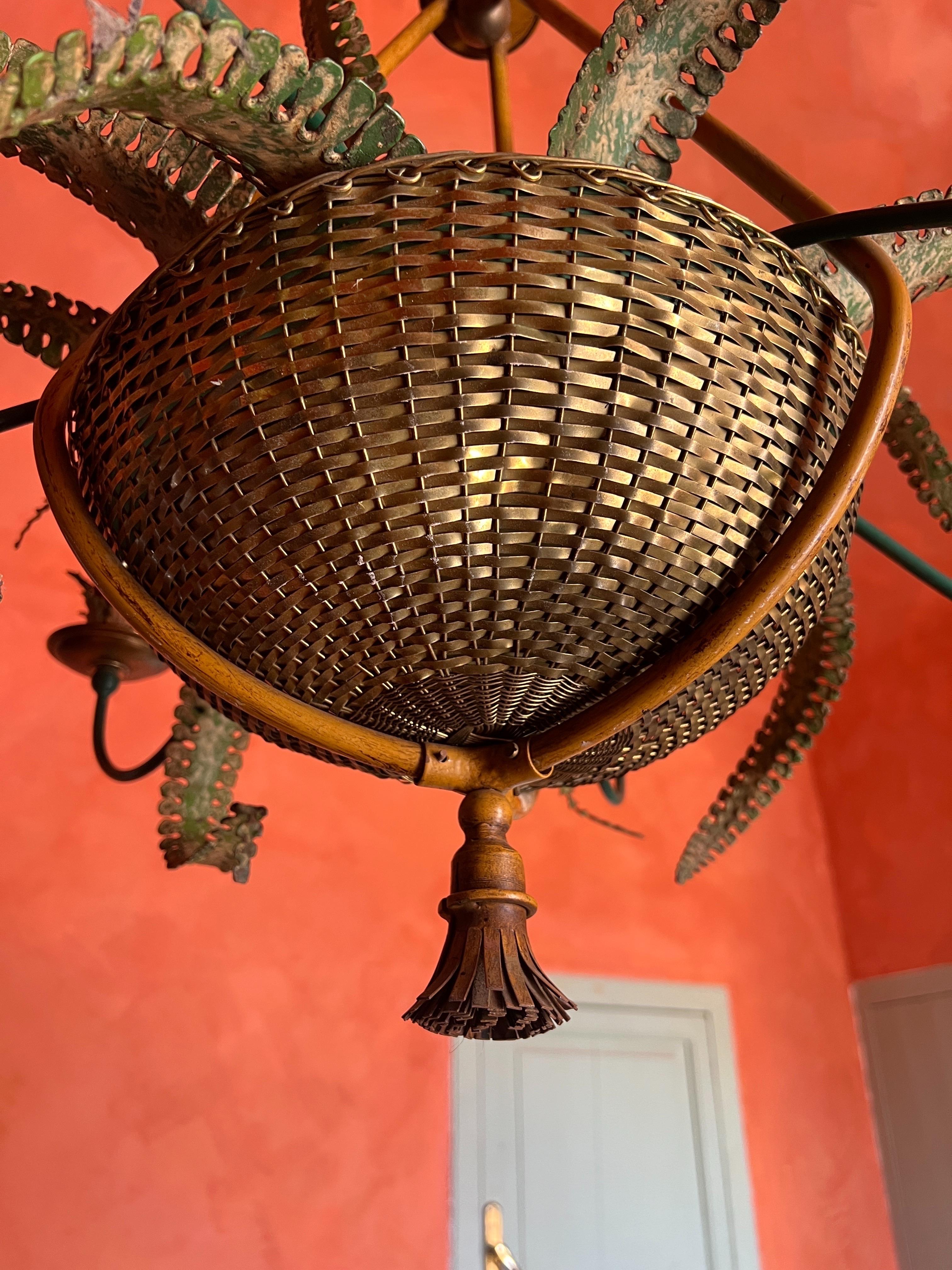 Metallo Lampadario a cesto di felci della Maison Baguès del 1950 in vendita