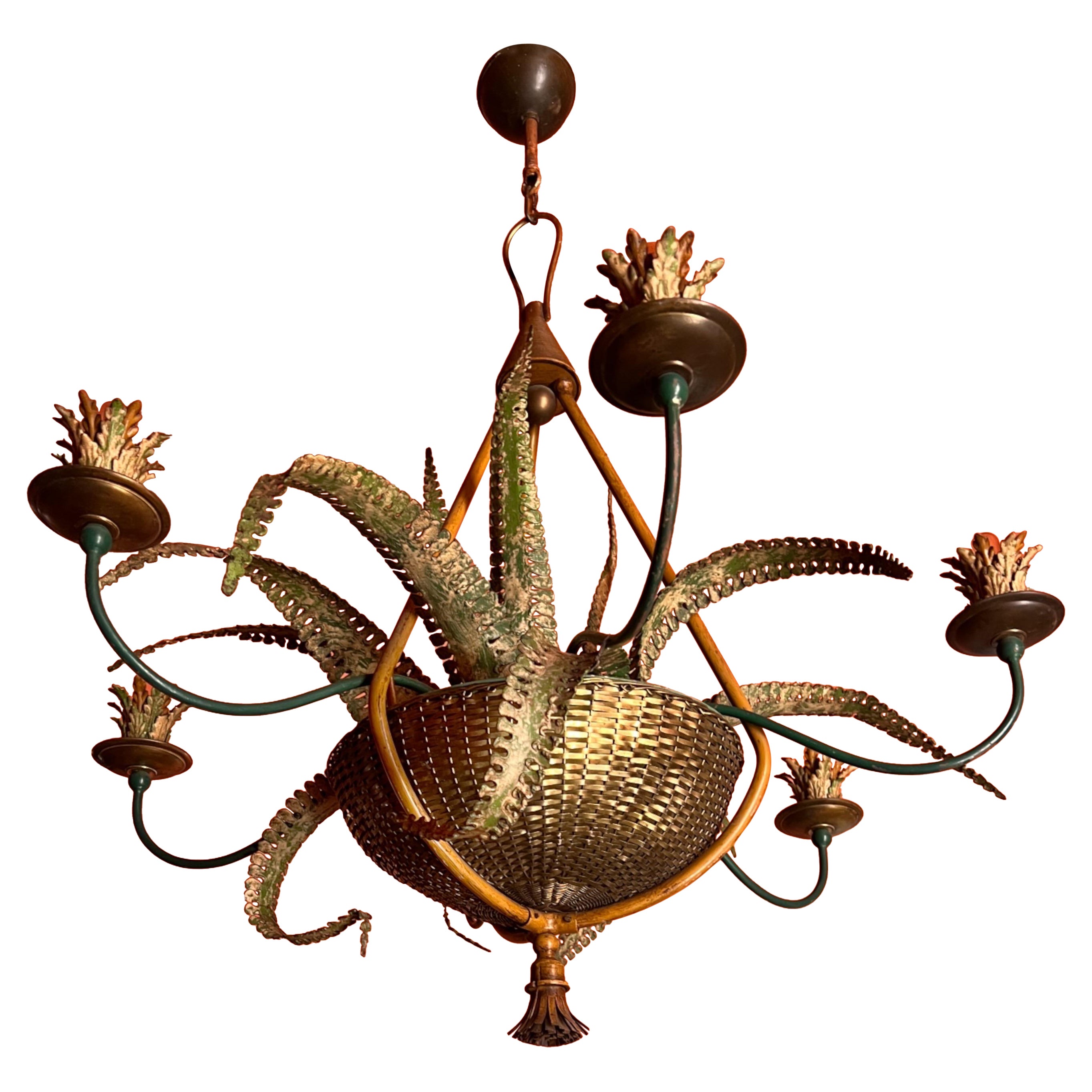 Lampadario a cesto di felci della Maison Baguès del 1950 in vendita
