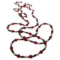 Retro 1950s Maison Gripoix for Chanel Glass Lariat, Pearl & Black Spinel Necklace 