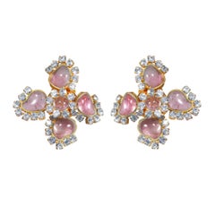 1950s Maison Gripoix for Chanel Pink Four Leaf Clover Earrings